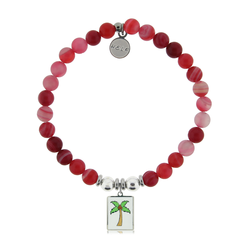 HELP by TJ Palm Tree Enamel Charm with Red Stripe Agate Charity Bracelet