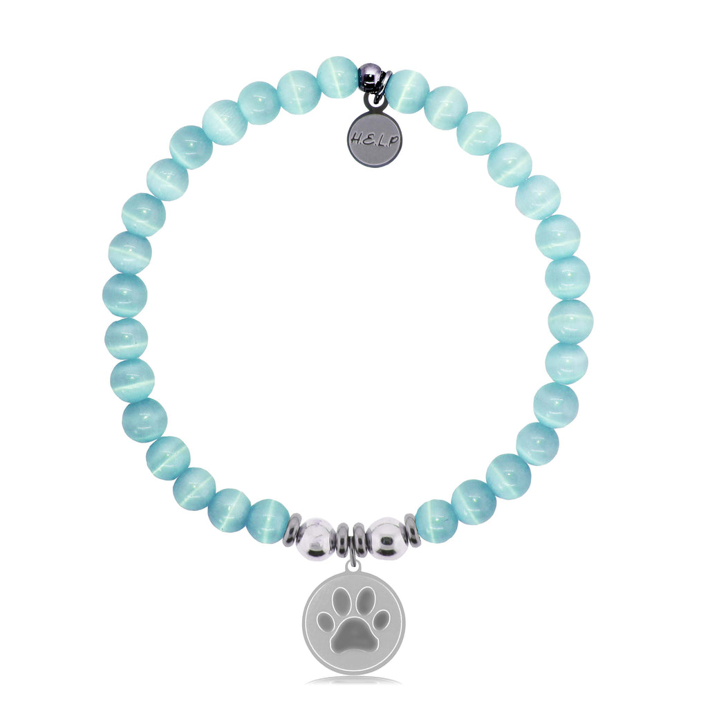 HELP by TJ Paw Print Charm with Aqua Cats Eye Charity Bracelet