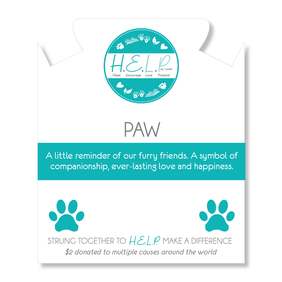 HELP by TJ Paw Print Charm with Aqua Cats Eye Charity Bracelet