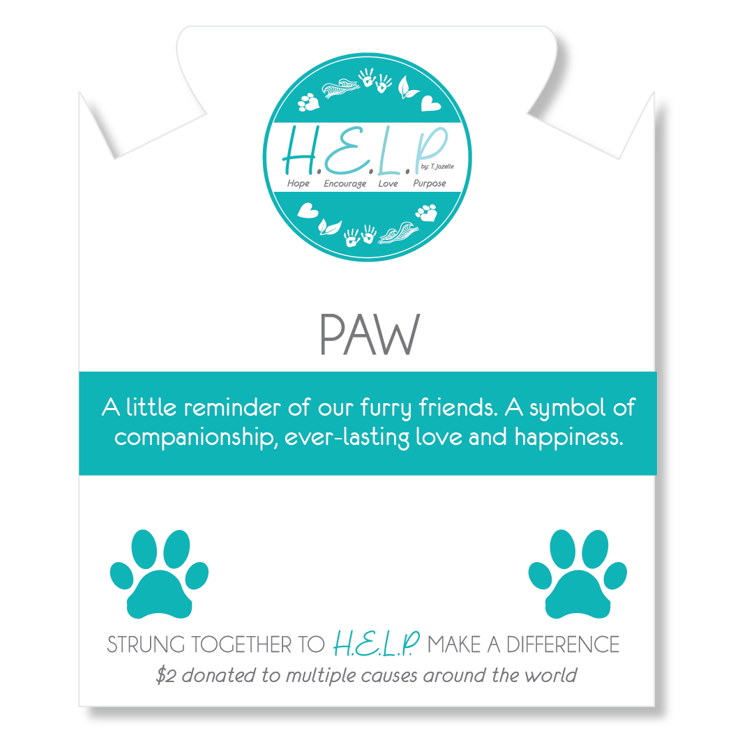 HELP by TJ Paw Print Charm with Blue Zebra Jade Charity Bracelet