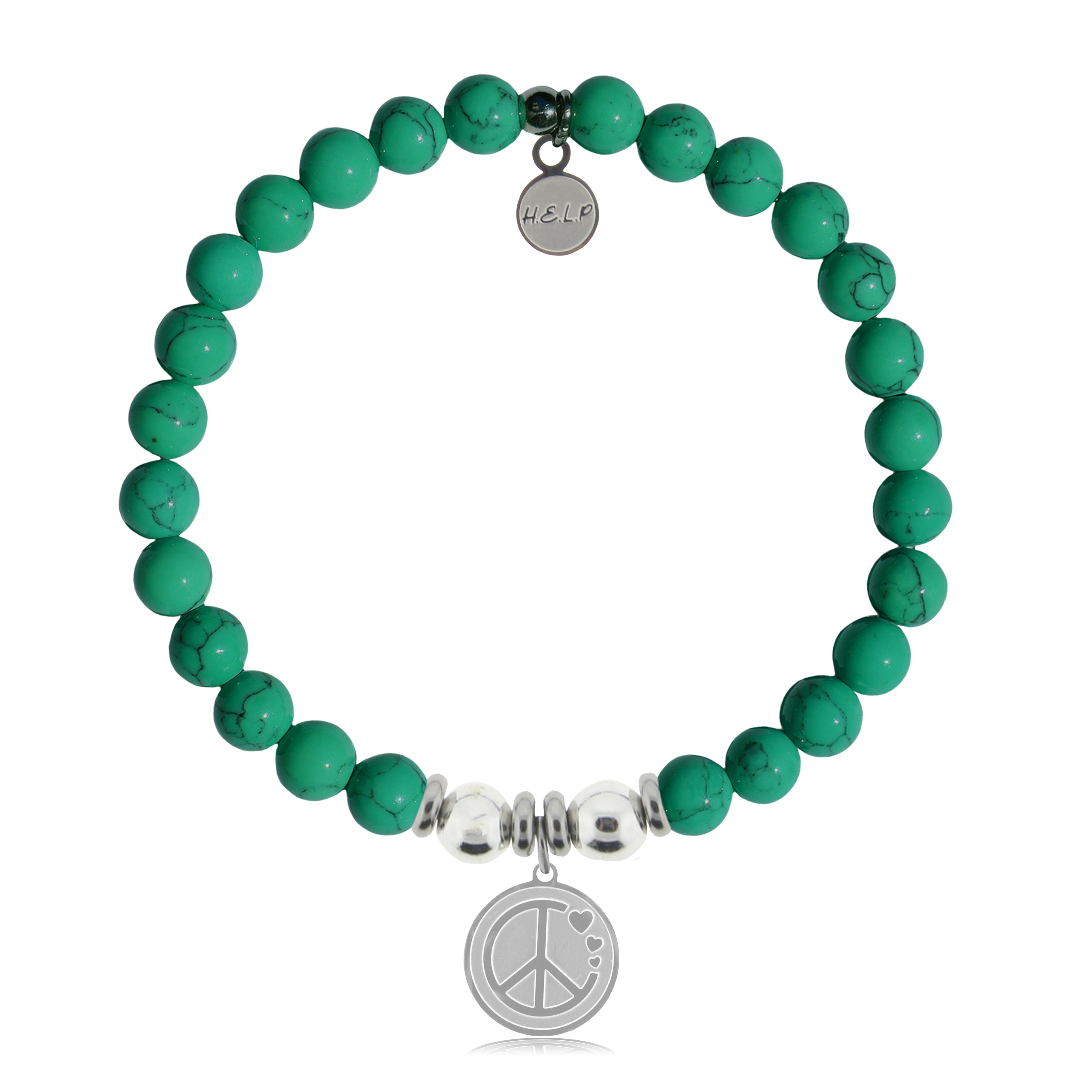 HELP by TJ Peace and Love Charm with Green Howlite Charity Bracelet