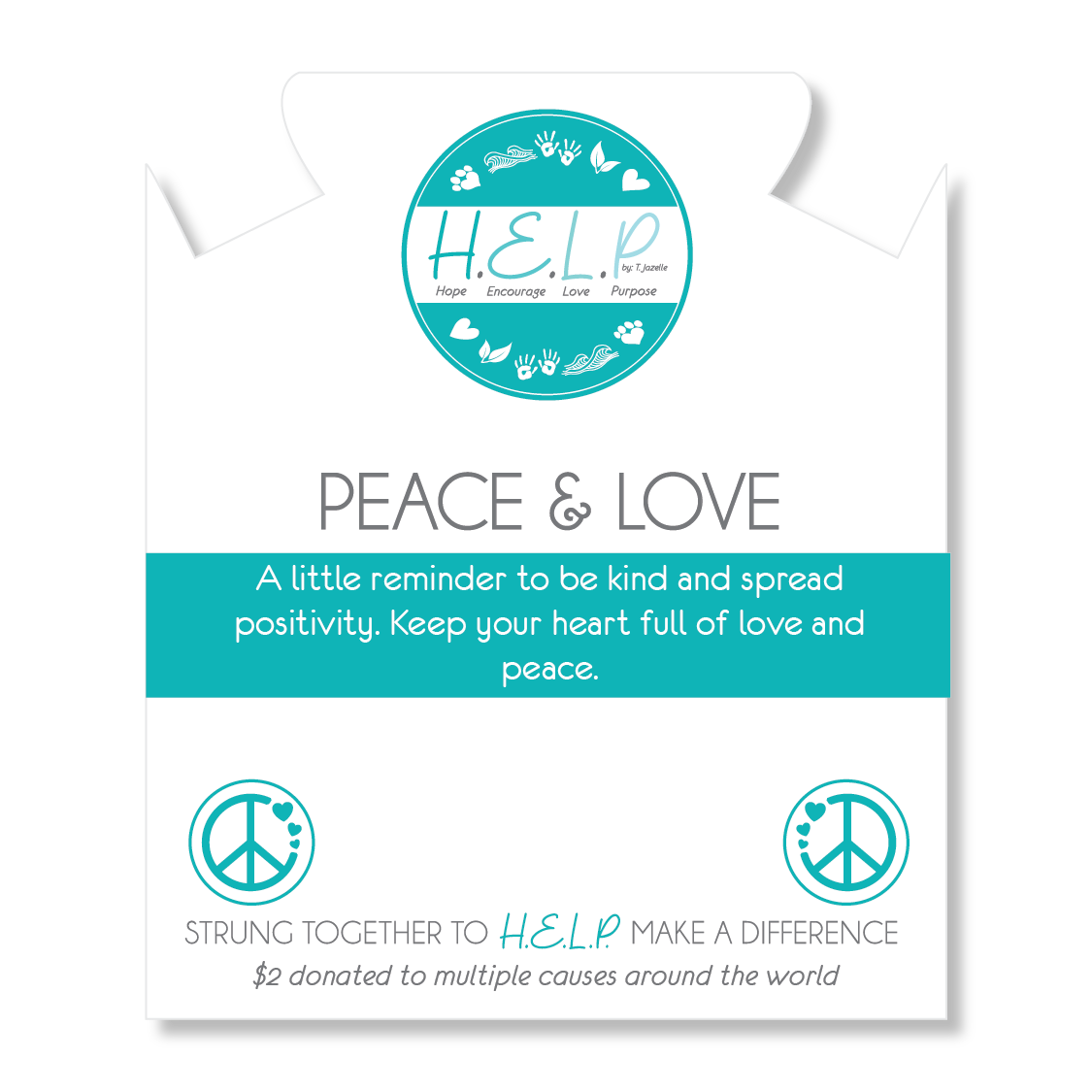 HELP by TJ Peace and Love Charm with Green Howlite Charity Bracelet