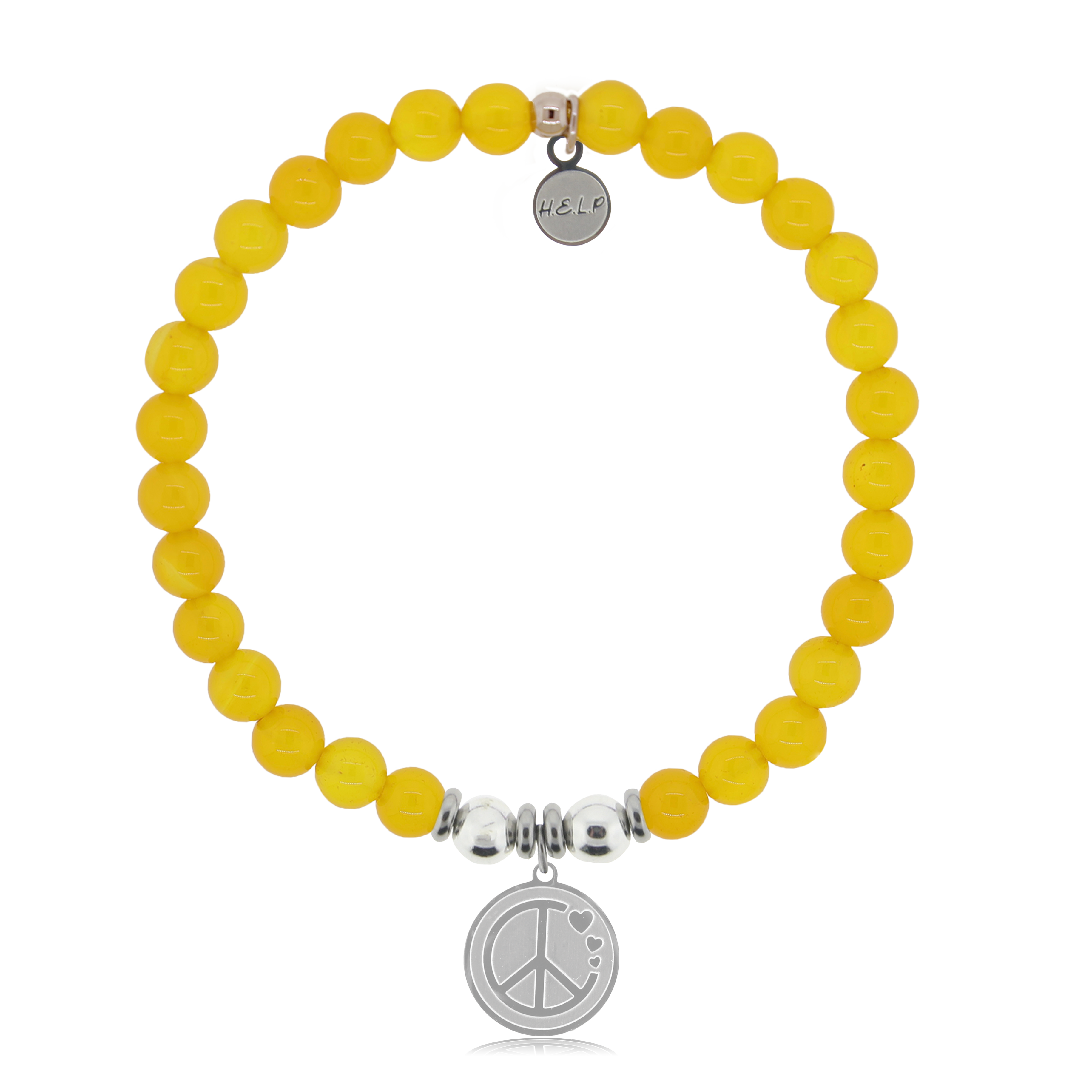 HELP by TJ Peace & Love Charm with Yellow Agate Charity Bracelet