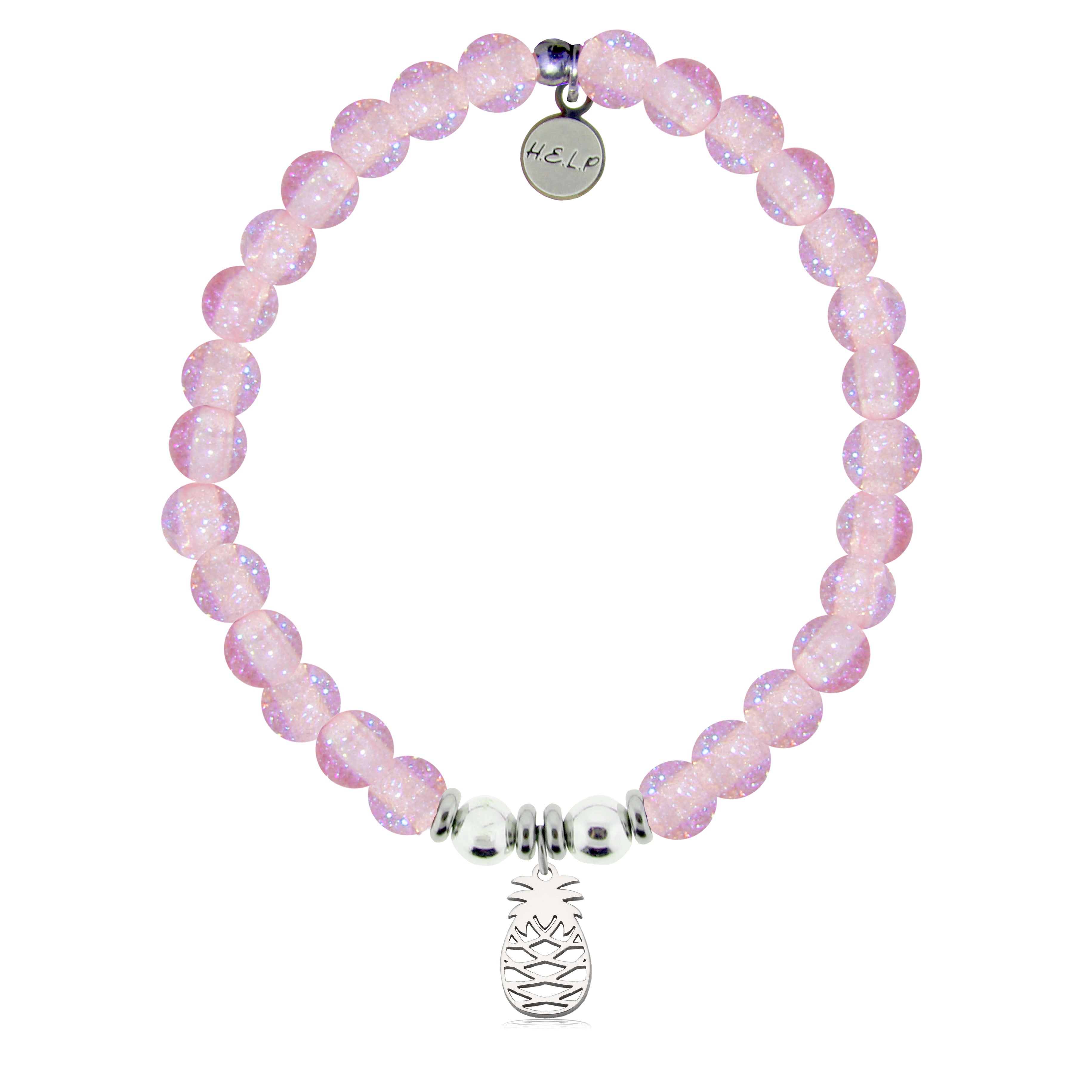 HELP by TJ Pineapple Cutout Charm with Pink Glass Shimmer Charity Bracelet