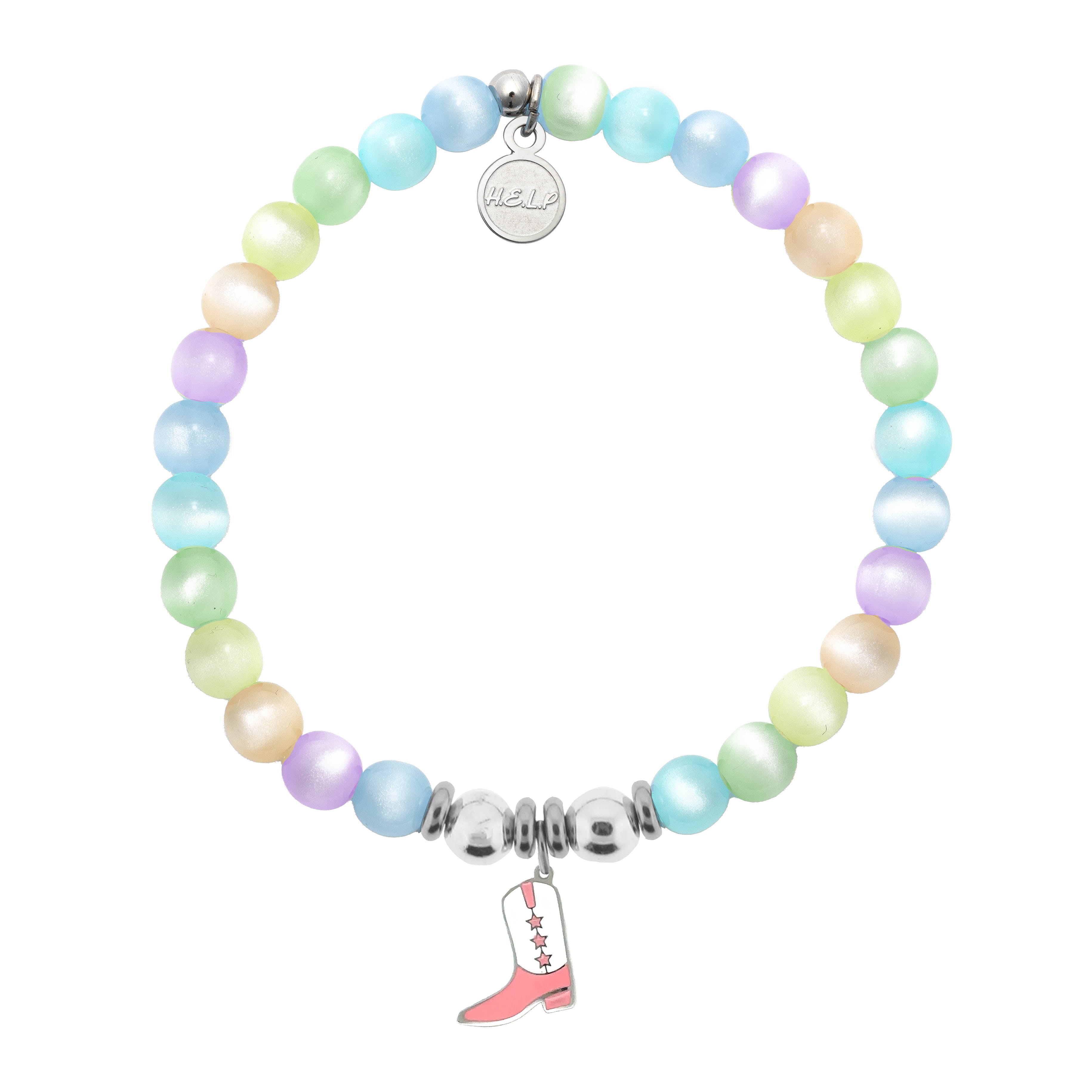 HELP by TJ Pink Cowboy Boot Charm with Multi Selenite Charity Bracelet