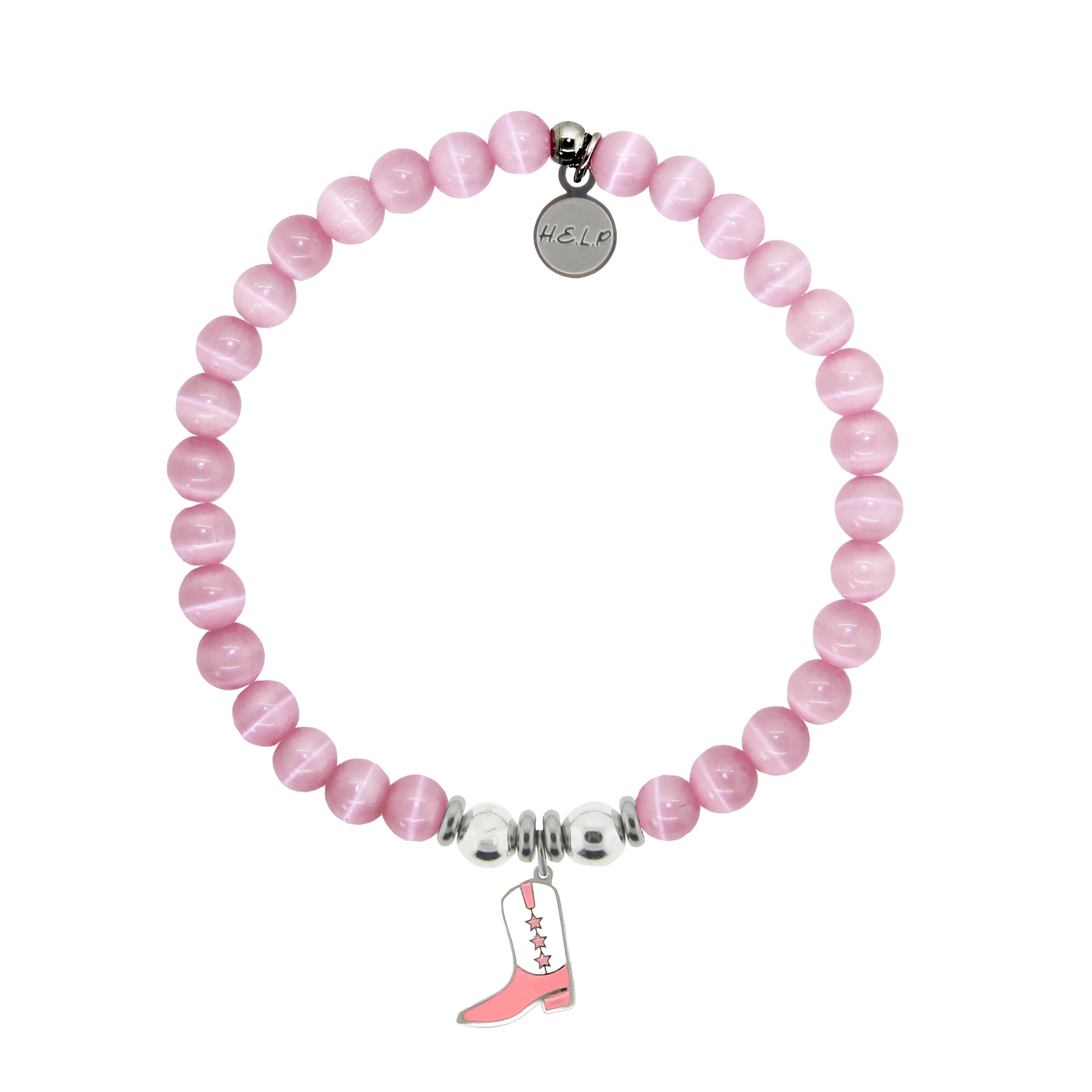 HELP by TJ Pink Cowboy Boot Charm with Pink Cats Eye Charity Bracelet