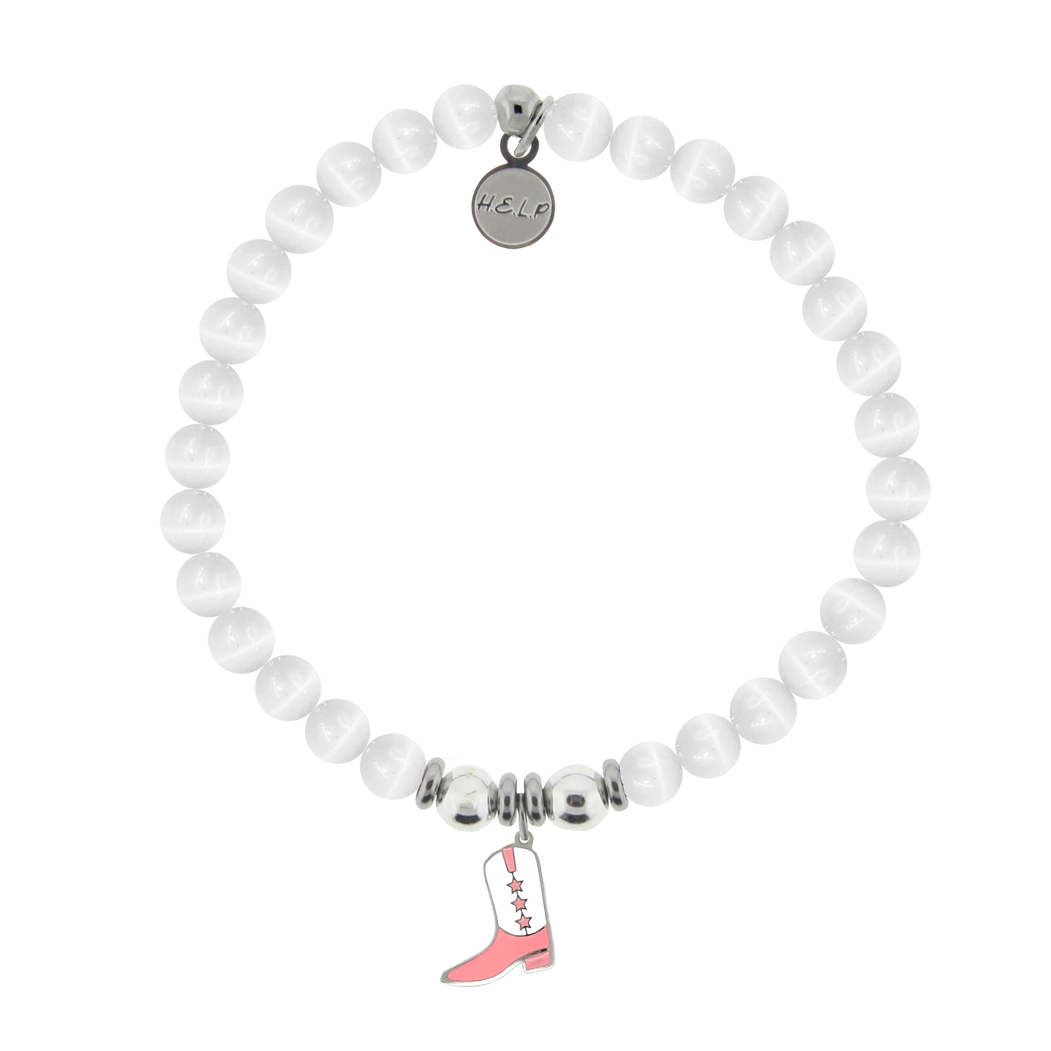 HELP by TJ Pink Cowboy Boot Charm with White Cats Eye Charity Bracelet