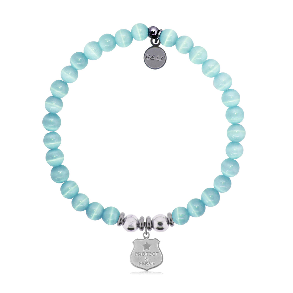 HELP by TJ Police Protect and Serve Charm with Aqua Cats Eye Charity Bracelet