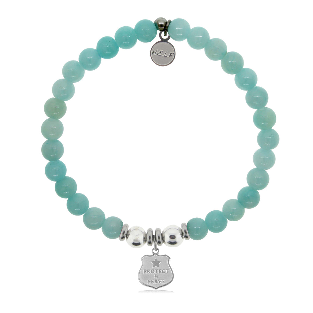 HELP by TJ Police Protect and Serve Charm with Baby Blue Quartz Charity Bracelet