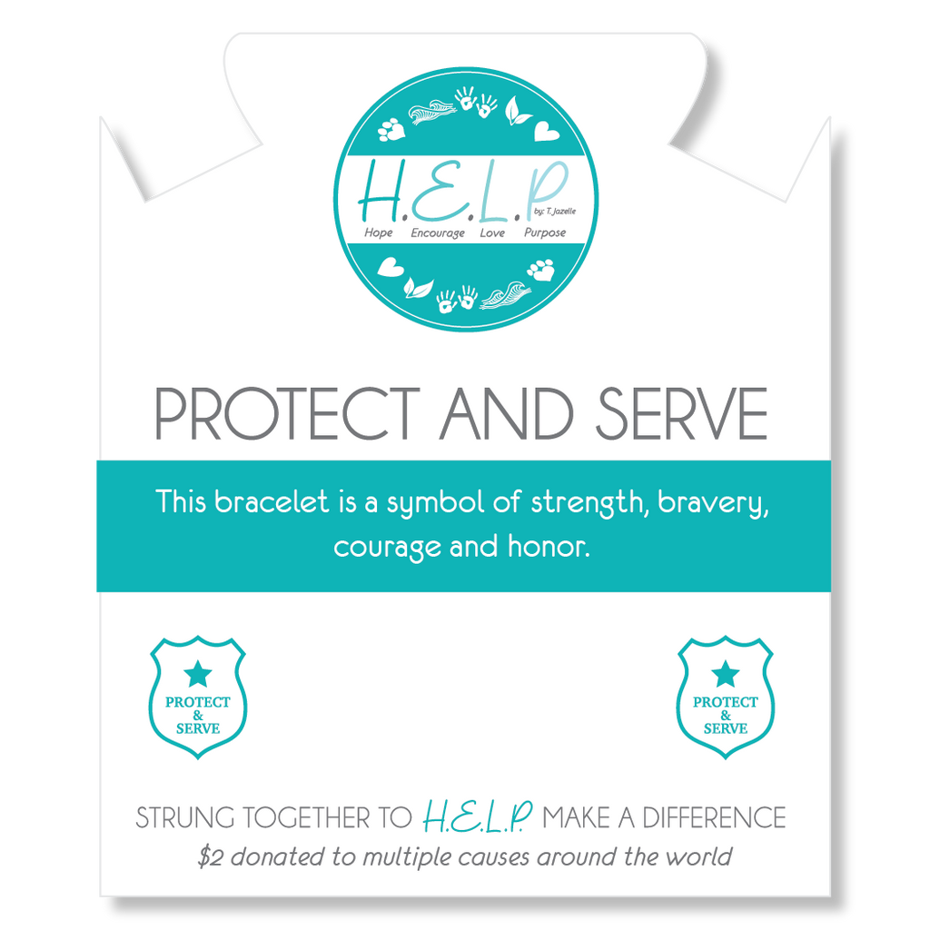 HELP by TJ Police Protect and Serve Charm with Blue and White Jade Charity Bracelet