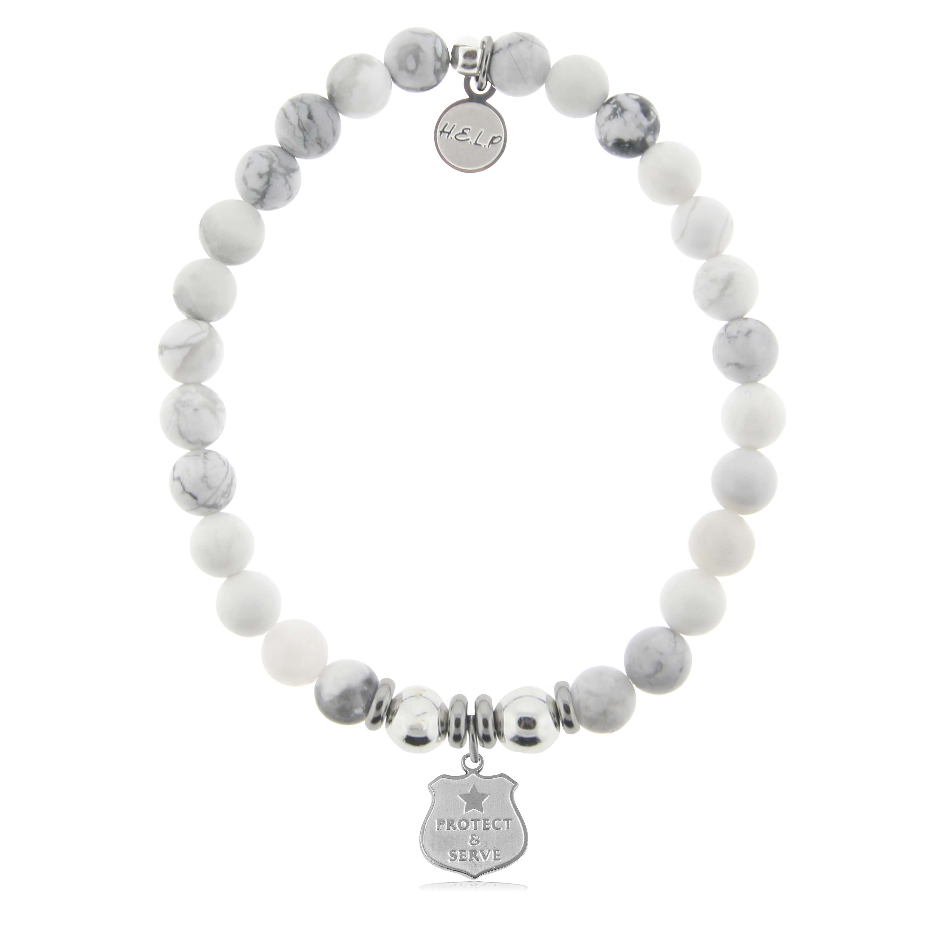 HELP by TJ Police Protect and Serve Charm with Howlite Charity Bracelet