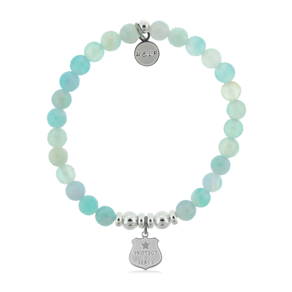 HELP by TJ Police Protect and Serve Charm with Light Blue Agate Charity Bracelet