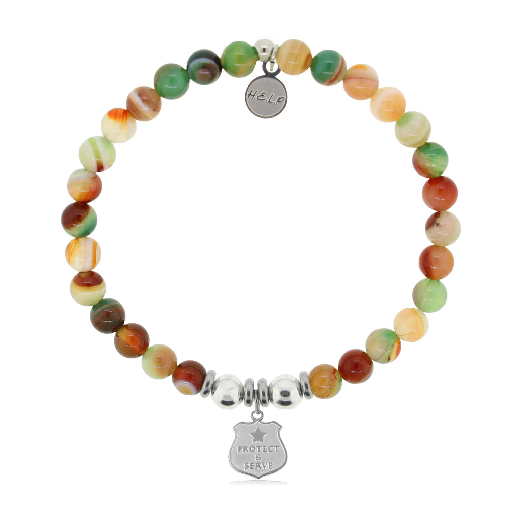 HELP by TJ Police Protect and Serve Charm with Multi Agate Charity Bracelet