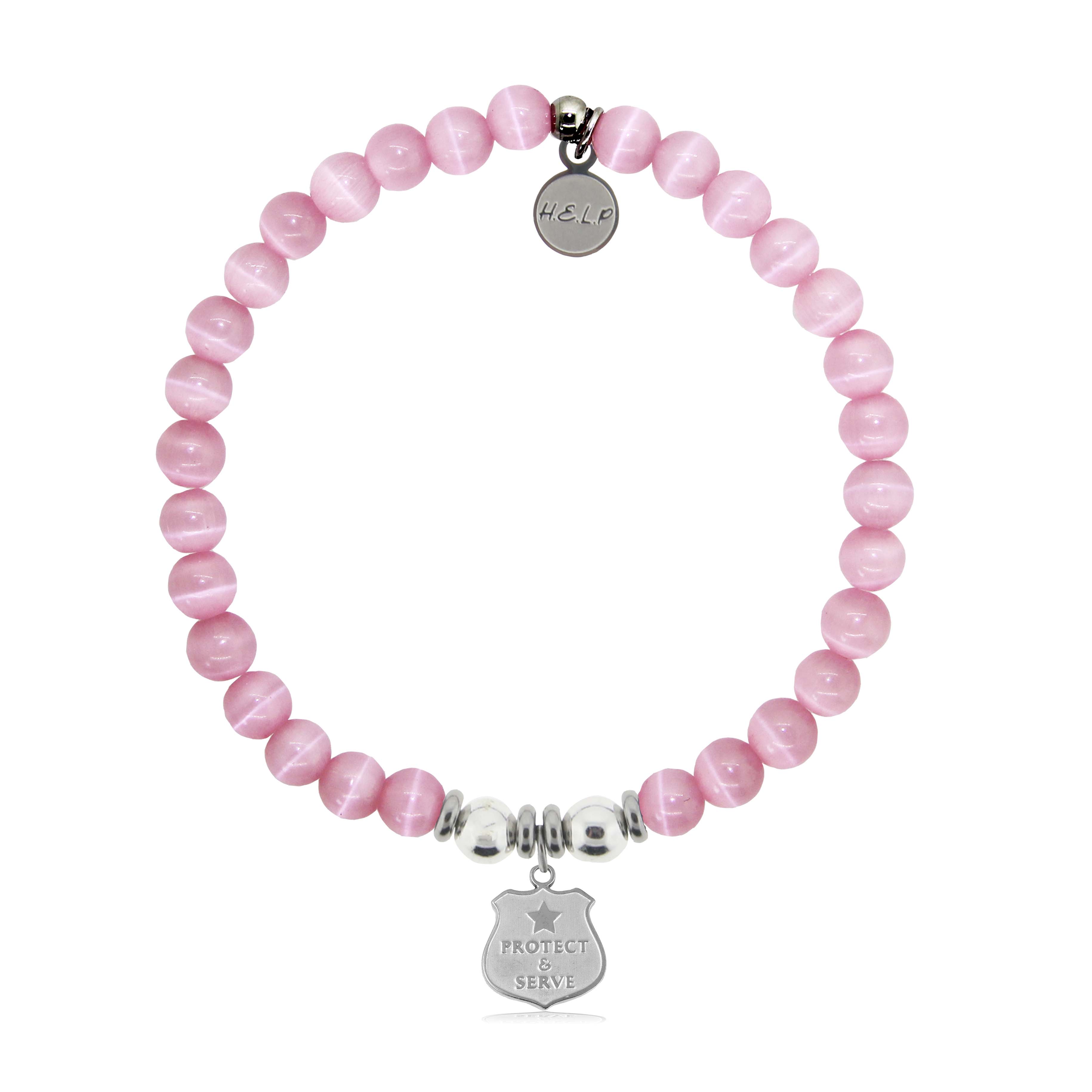 HELP by TJ Police Protect and Serve Charm with Pink Cats Eye Charity Bracelet