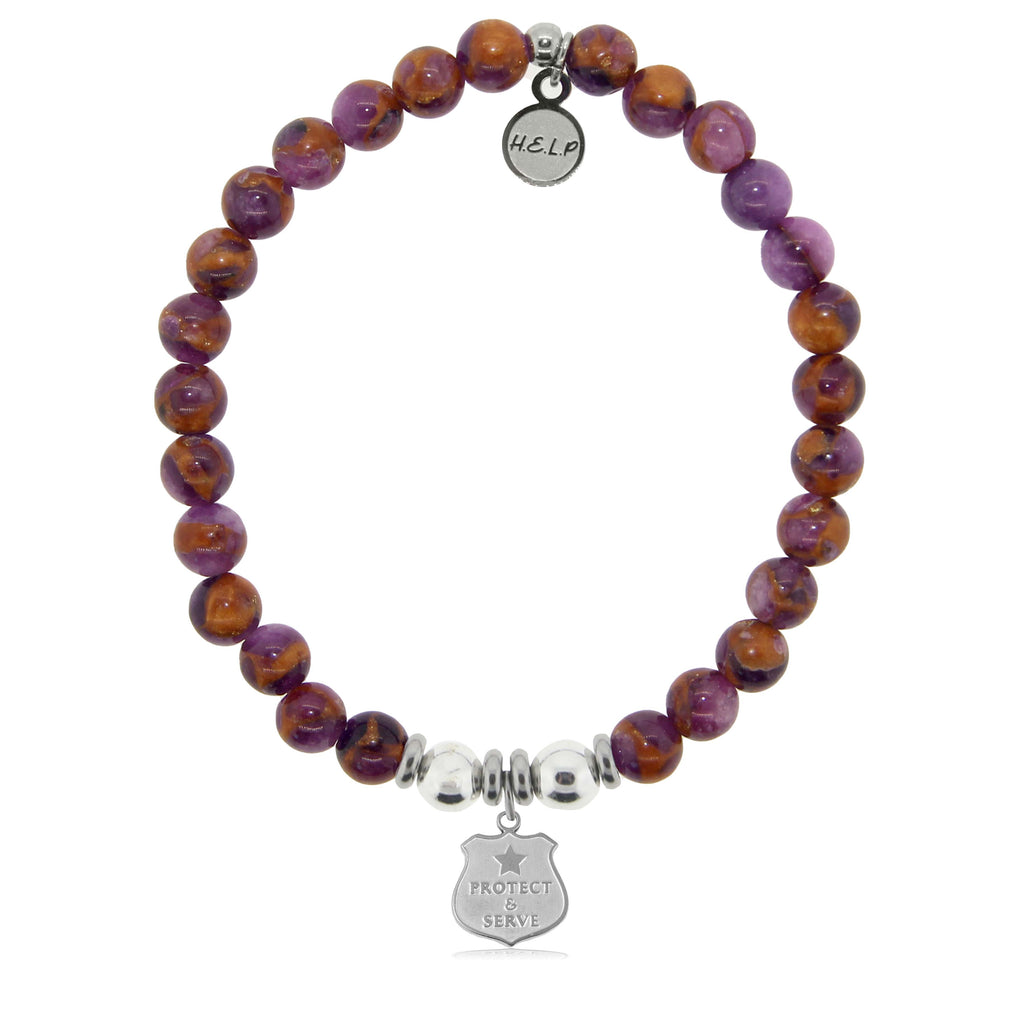 HELP by TJ Police Protect and Serve Charm with Purple Earth Quartz Charity Bracelet