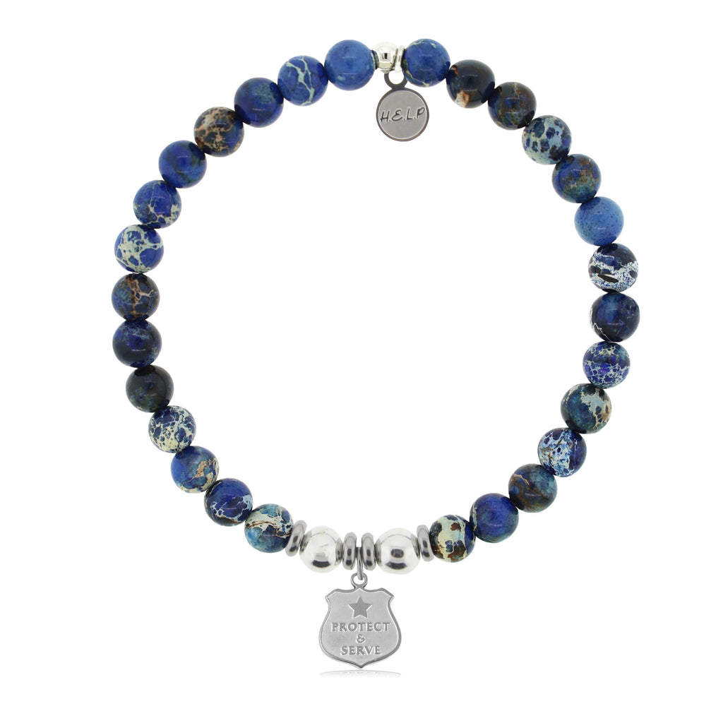 HELP by TJ Police Protect and Serve Charm with Royal Blue Jasper Charity Bracelet