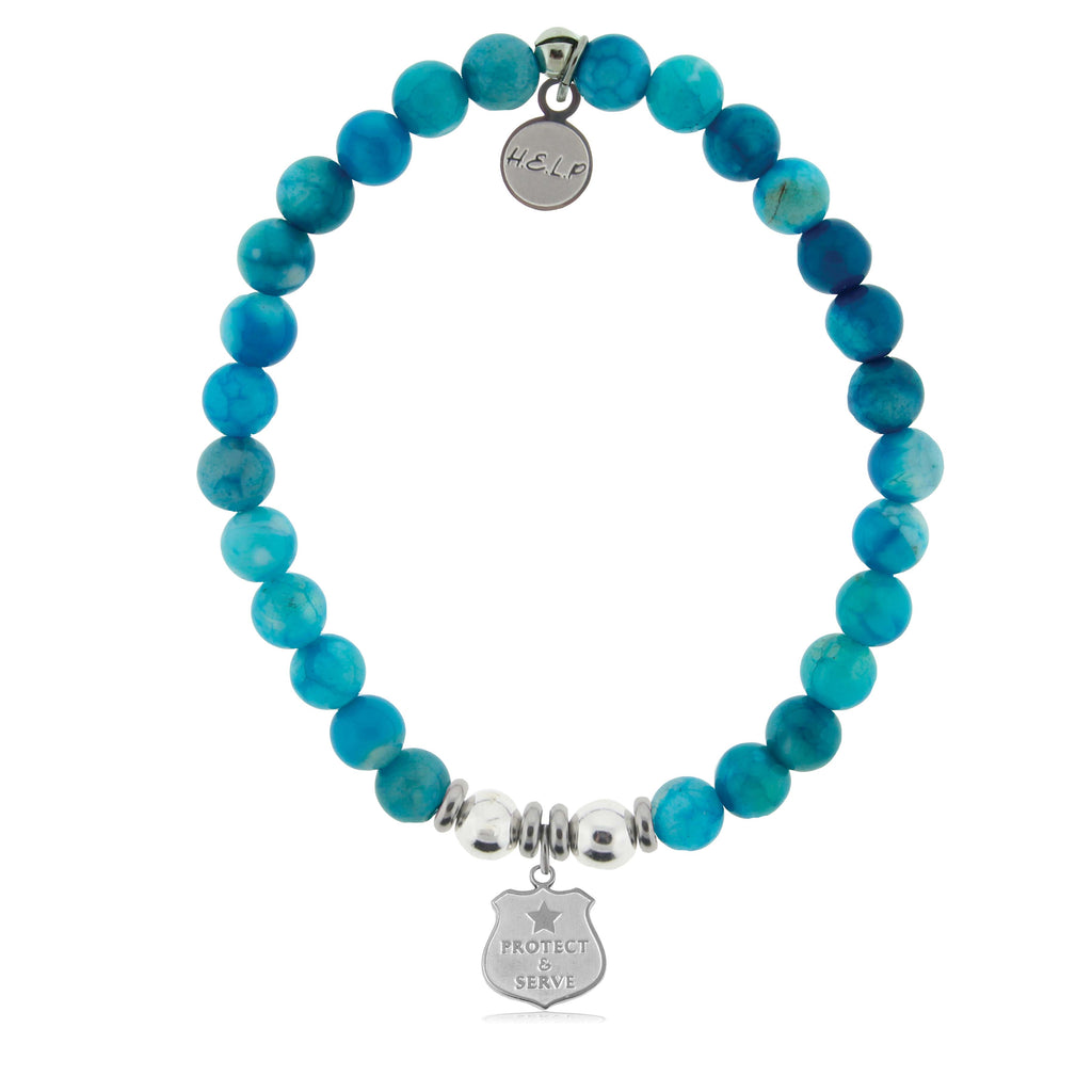 HELP by TJ Police Protect and Serve Charm with Tropic Blue Agate Charity Bracelet