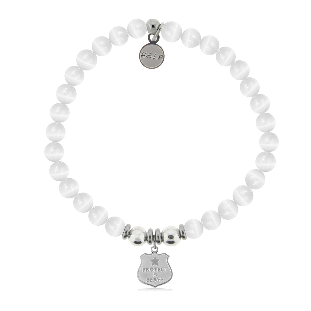 HELP by TJ Police Protect and Serve Charm with White Cats Eye Charity Bracelet