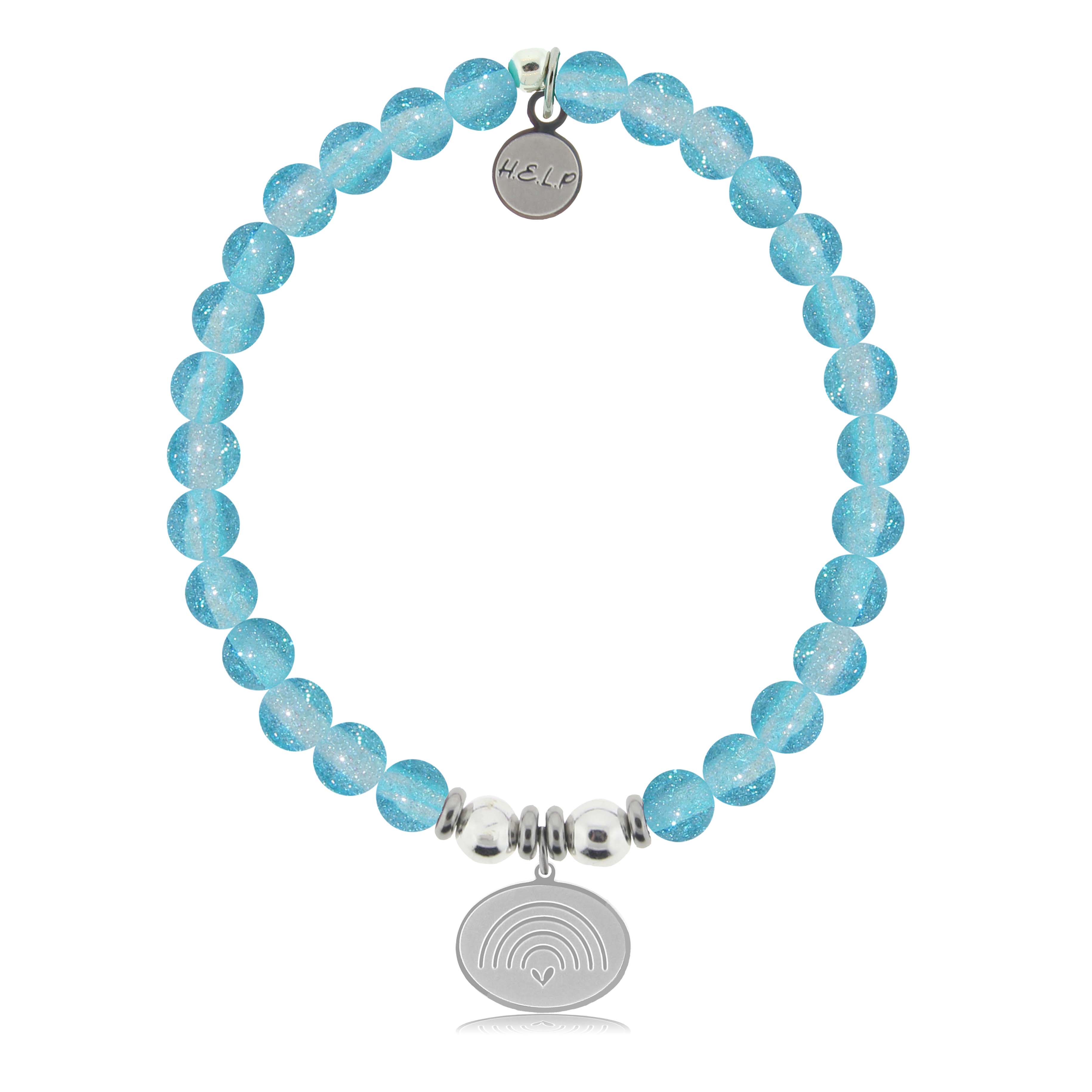 HELP by TJ Rainbow Charm with Blue Glass Shimmer Charity Bracelet