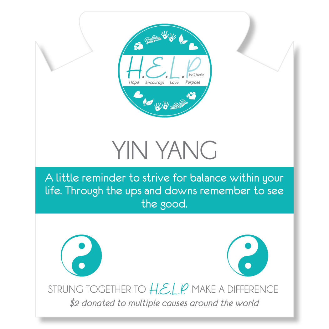 HELP by TJ Raised Yin Yang Charm with Grey Stripe Agate Charity Bracelet