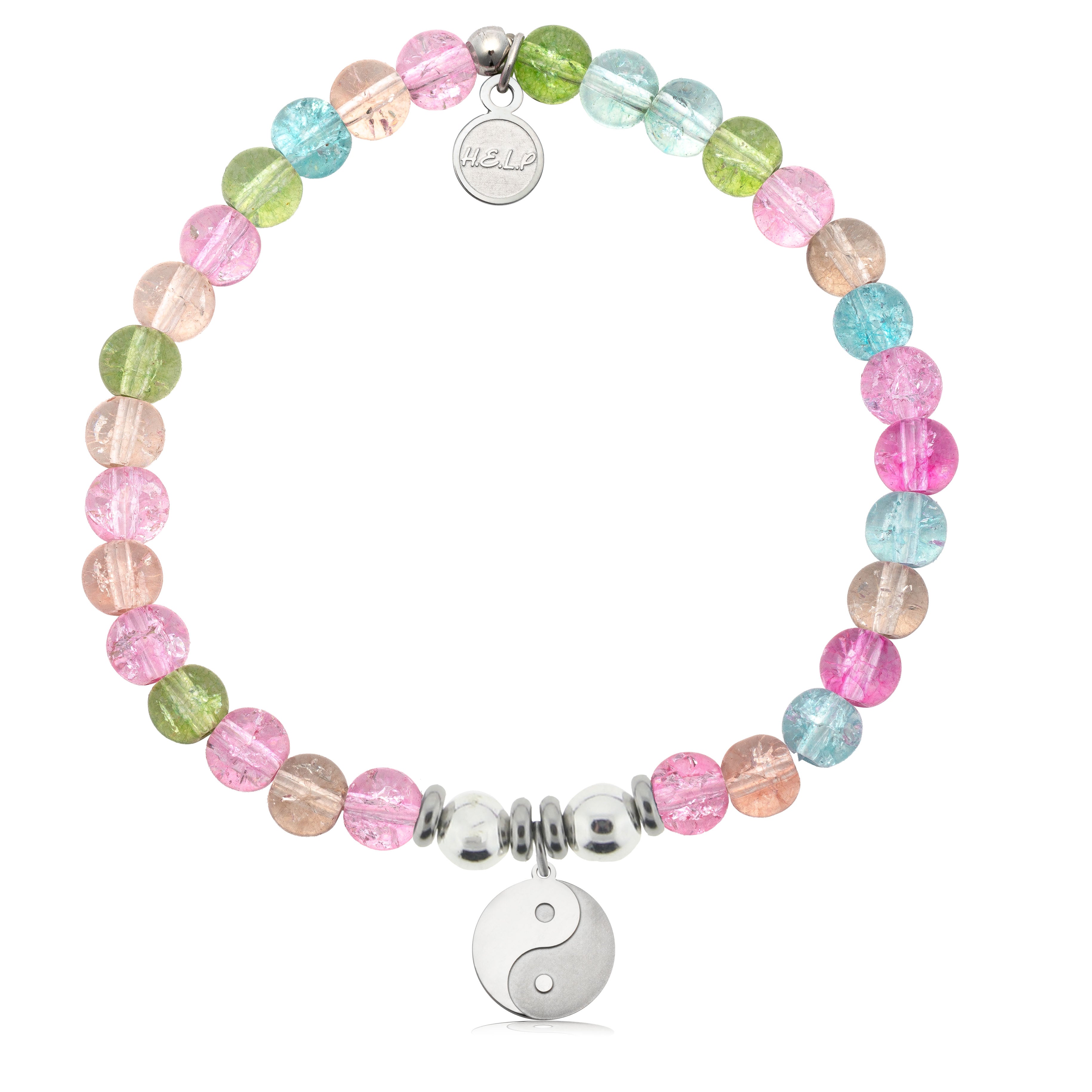 HELP by TJ Raised Yin Yang Charm with Kaleidoscope Crystal Charity Bracelet