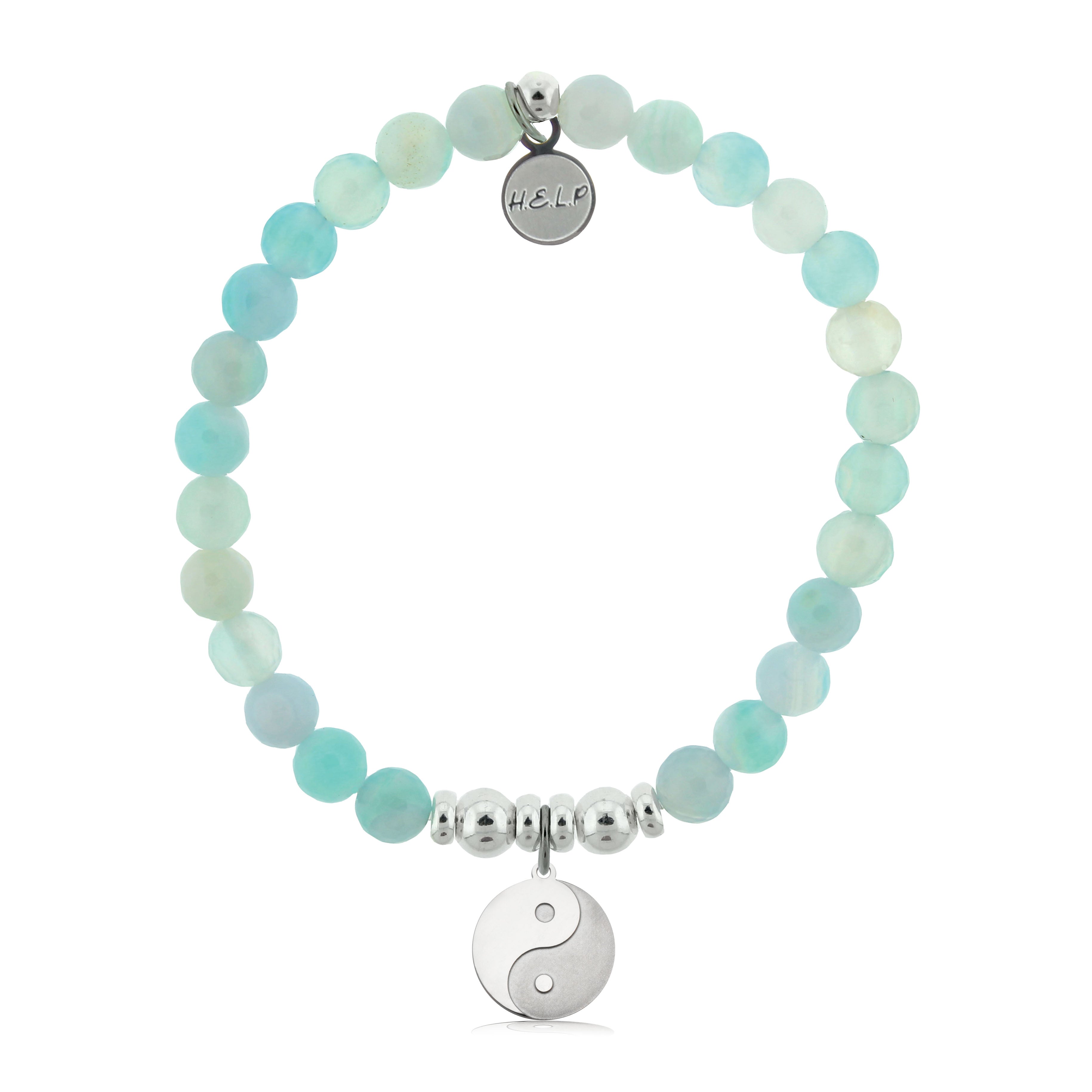 HELP by TJ Raised Yin Yang Charm with Light Blue Agate Charity Bracelet