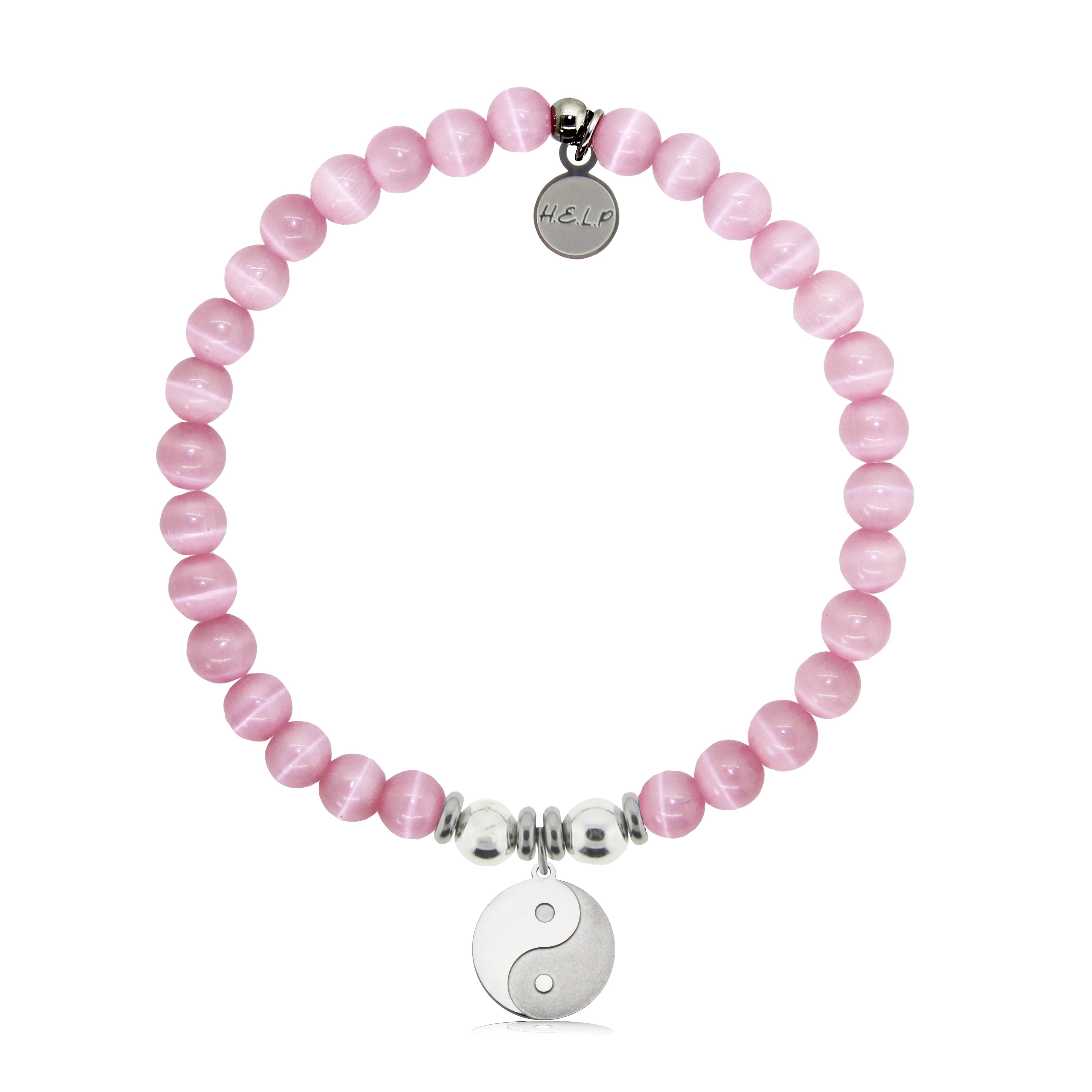 HELP by TJ Raised Yin Yang Charm with Pink Cats Eye Charity Bracelet