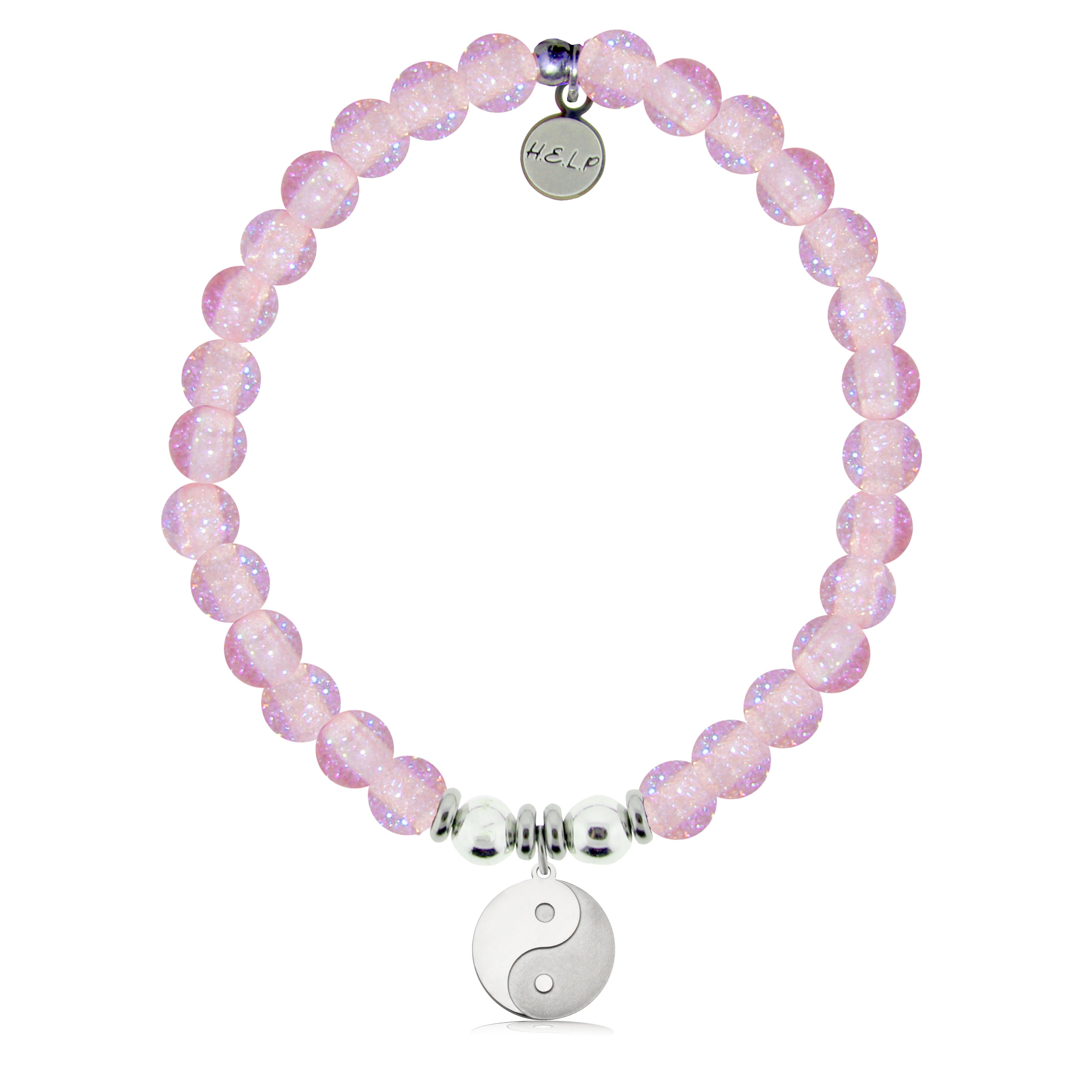 HELP by TJ Raised Yin Yang Charm with Pink Glass Shimmer Charity Bracelet