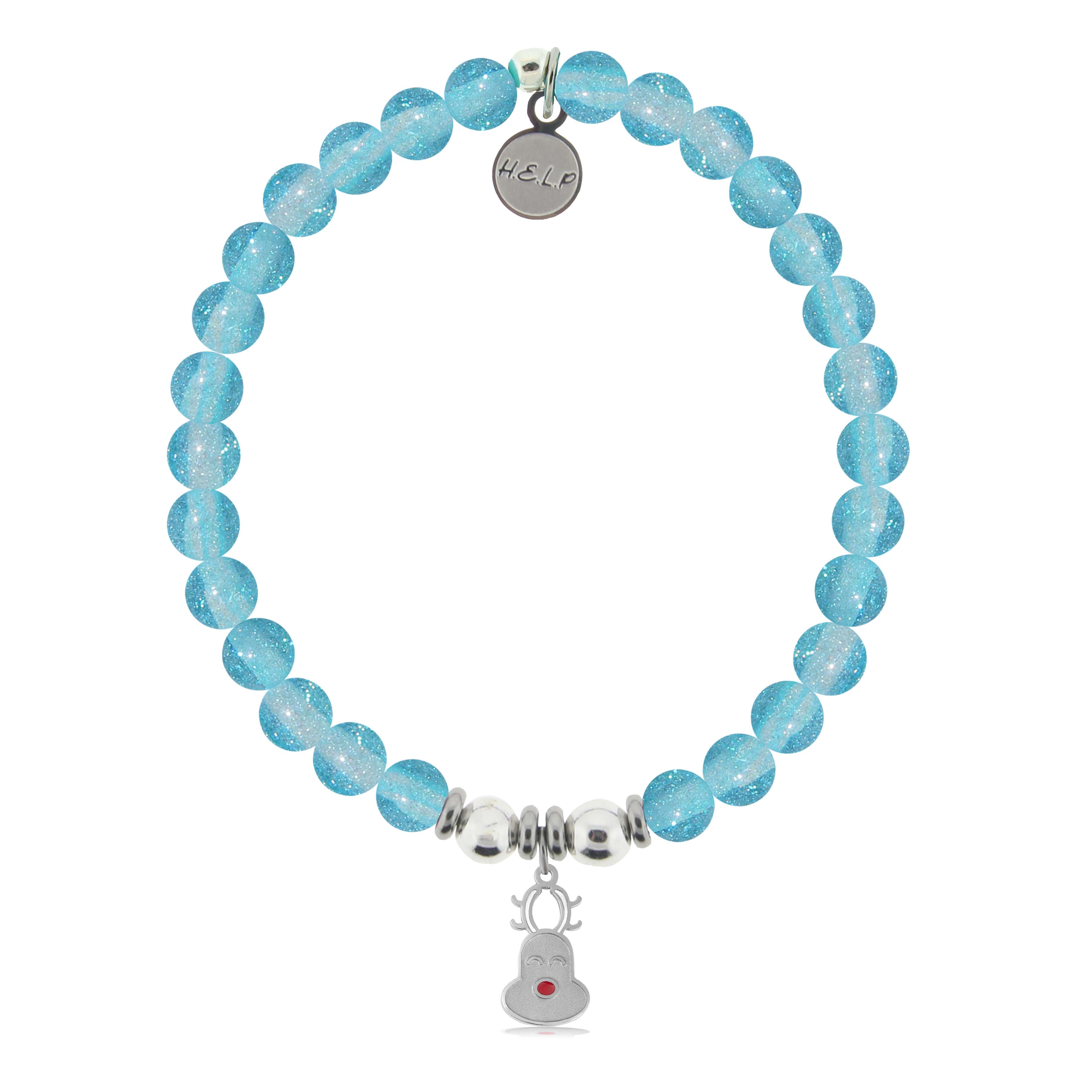 HELP by TJ Reindeer Charm with Blue Glass Shimmer Charity Bracelet