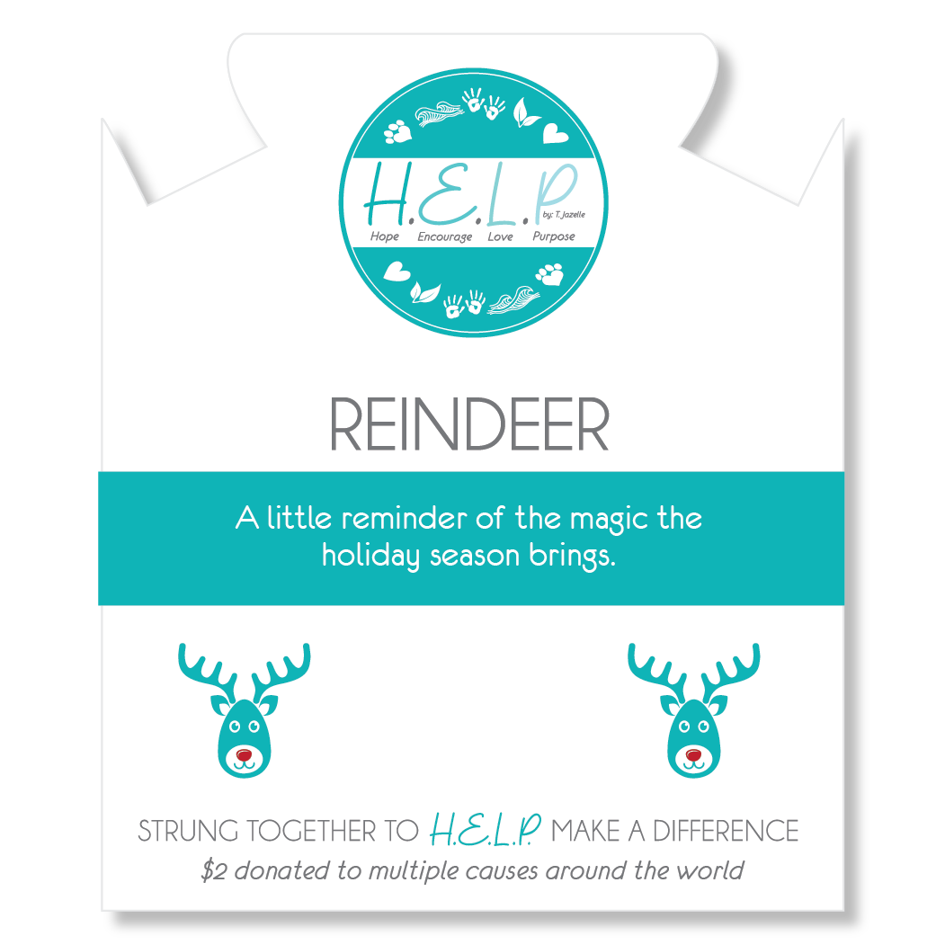 HELP by TJ Reindeer Charm with Blue Glass Shimmer Charity Bracelet