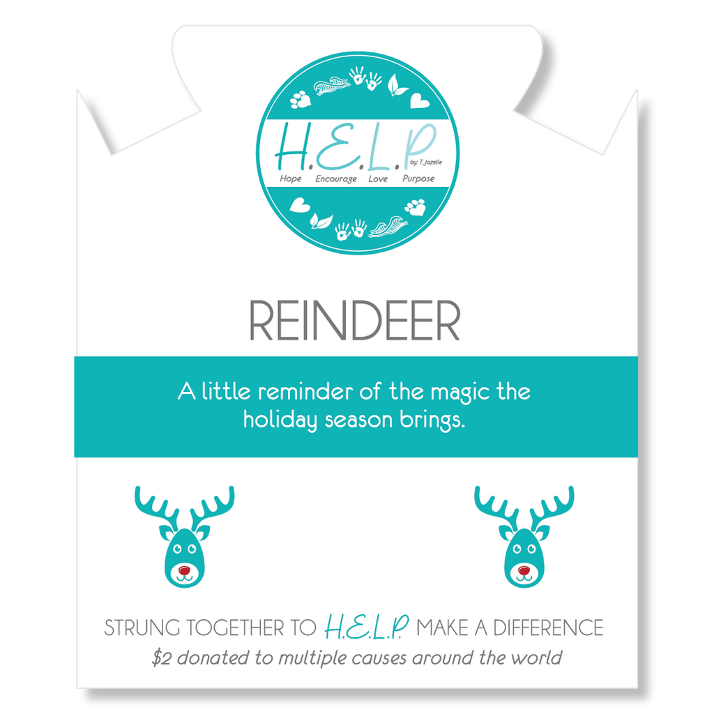 HELP by TJ Reindeer Charm with Green Stripe Agate Charity Bracelet