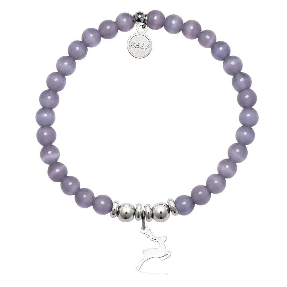 HELP by TJ Reindeer Charm with Purple Cats Eye Charity Bracelet