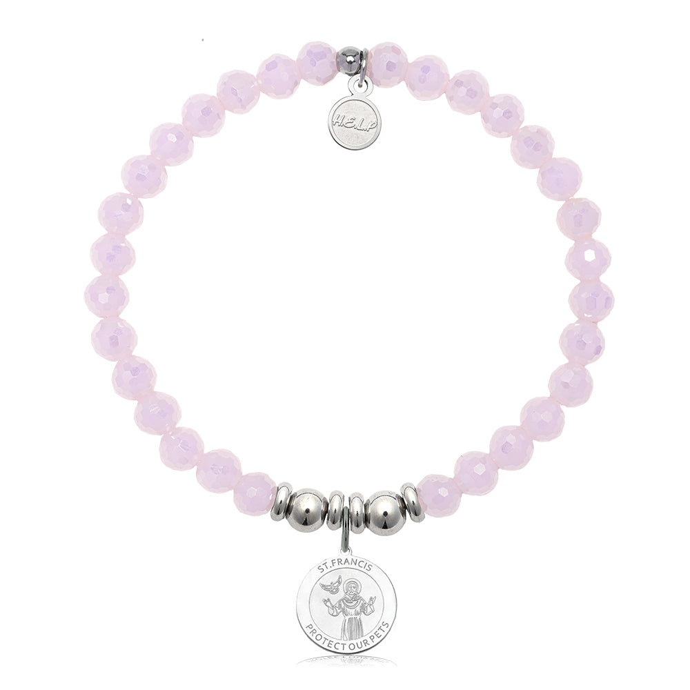 HELP by TJ Saint Francis Charm with Pink Crystal Charity Bracelet