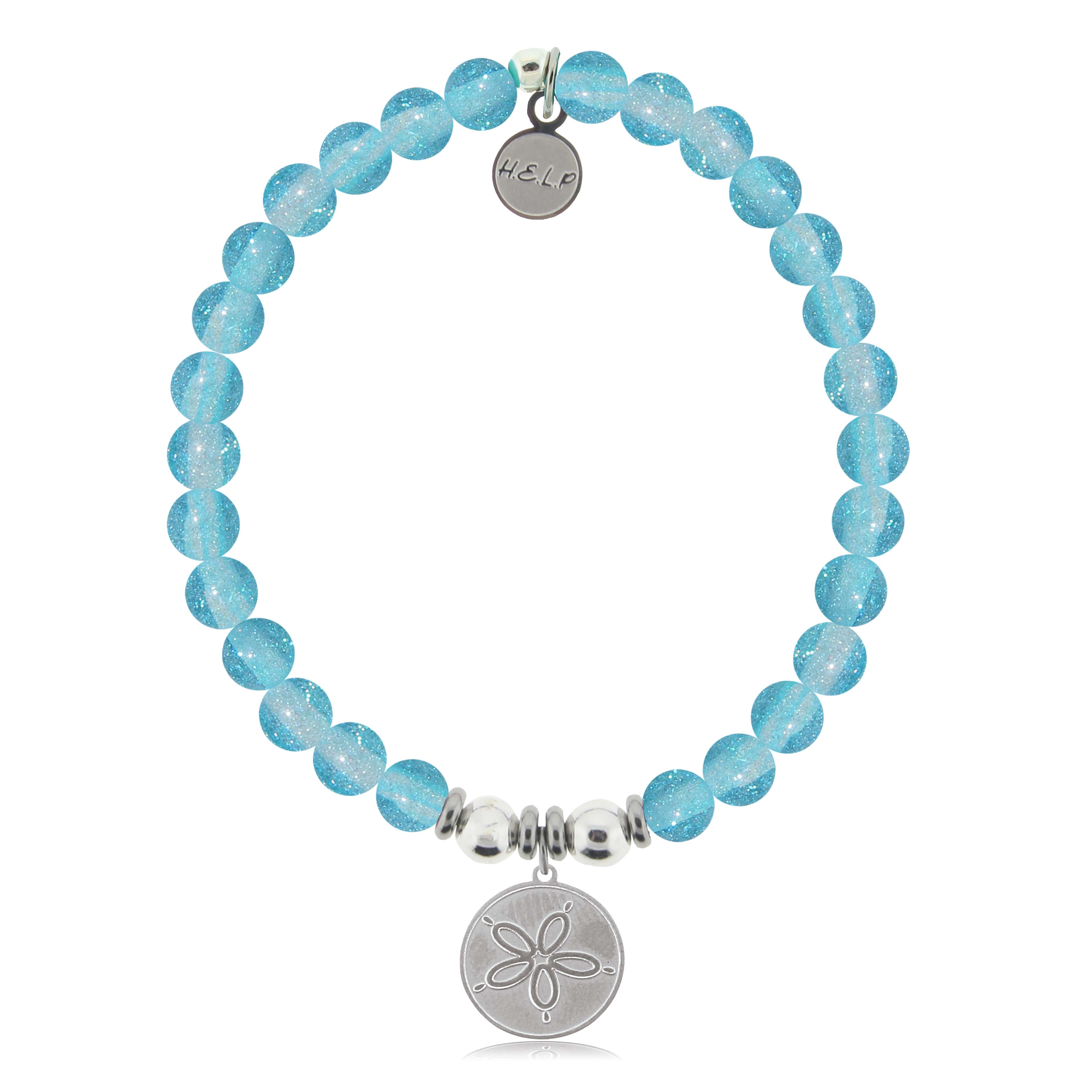 HELP by TJ Sand Dollar Charm with Blue Glass Shimmer Charity Bracelet