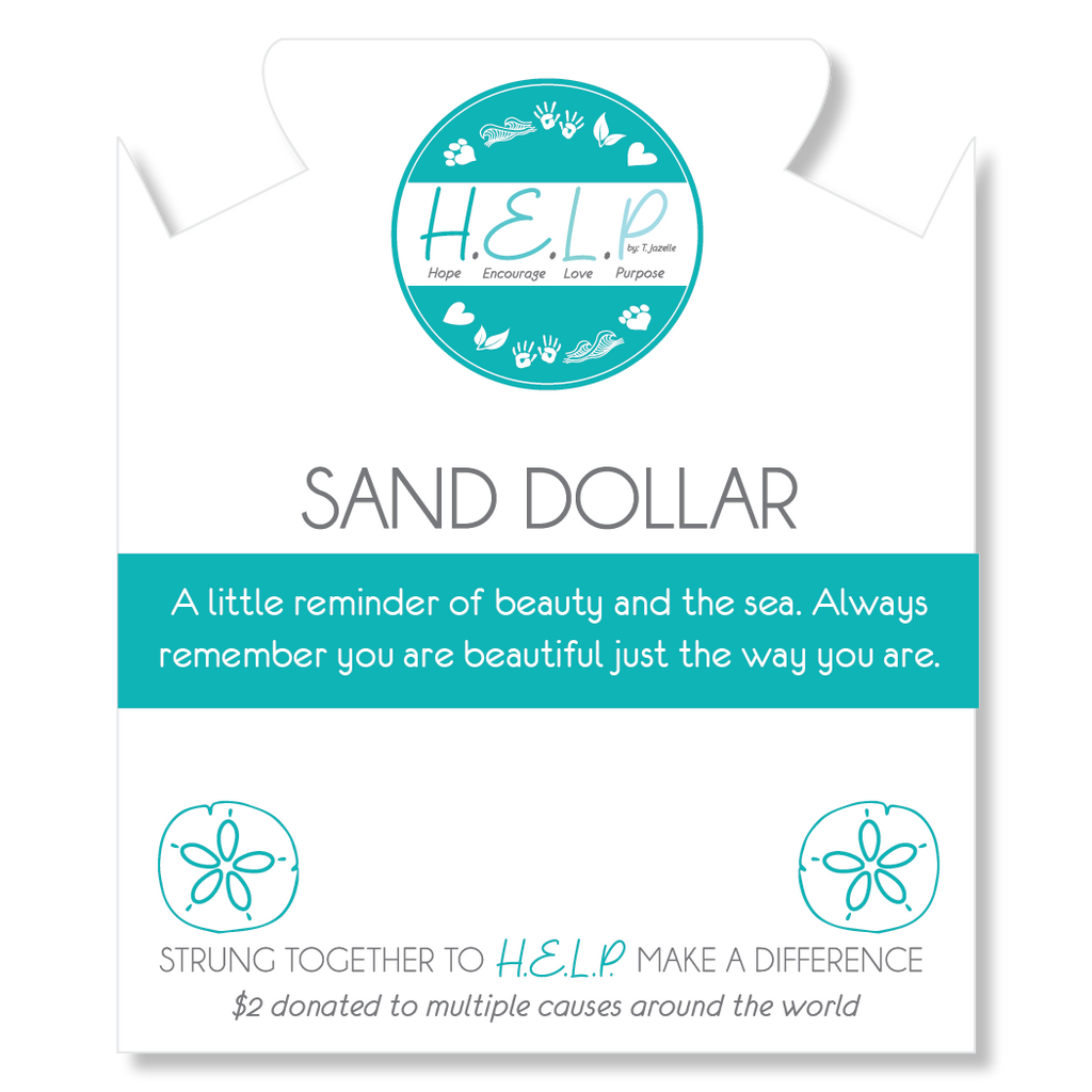 HELP by TJ Sand Dollar Charm with Grey Stripe Agate Charity Bracelet