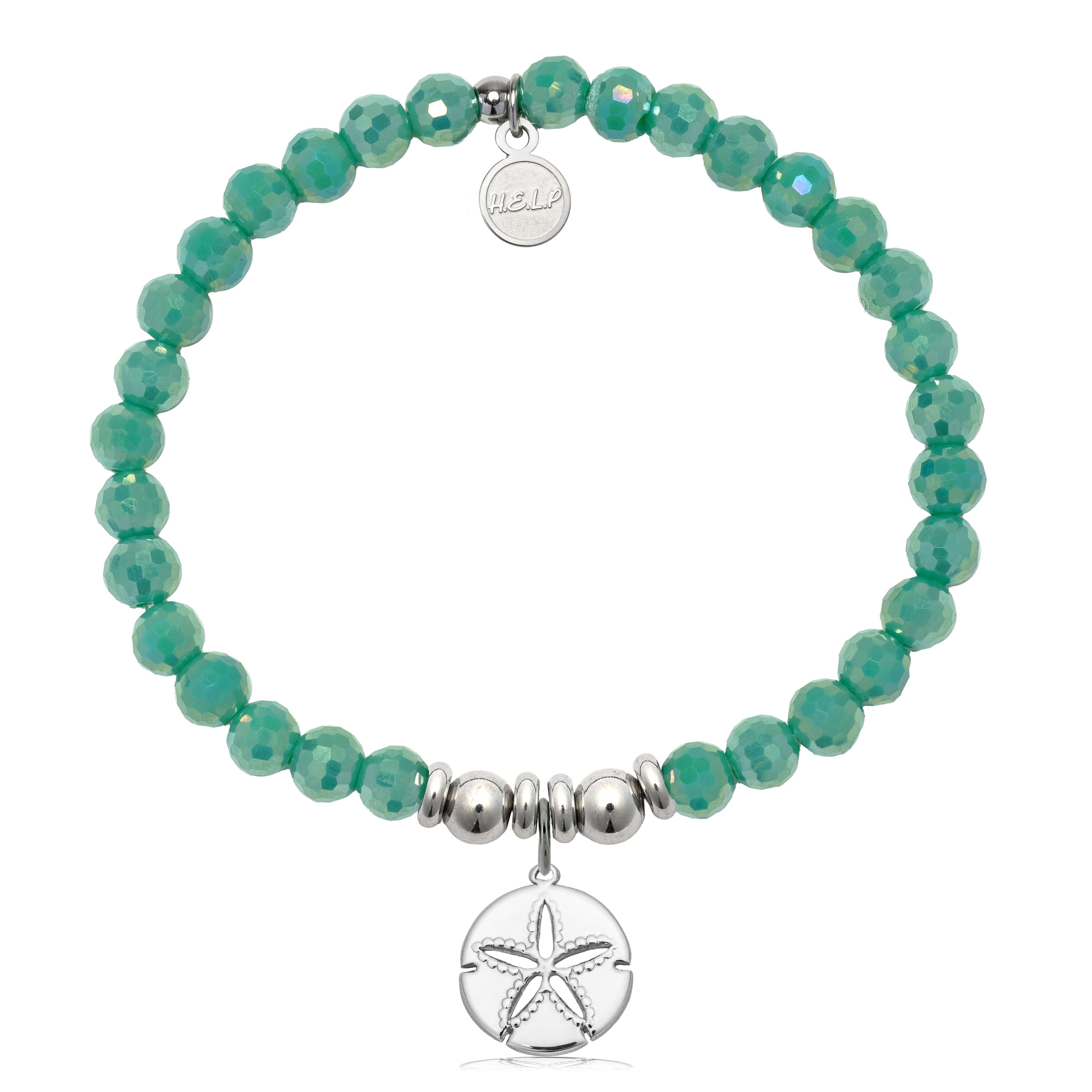 HELP by TJ Sand Dollar Cutout Charm with Green Crystal Charity Bracelet