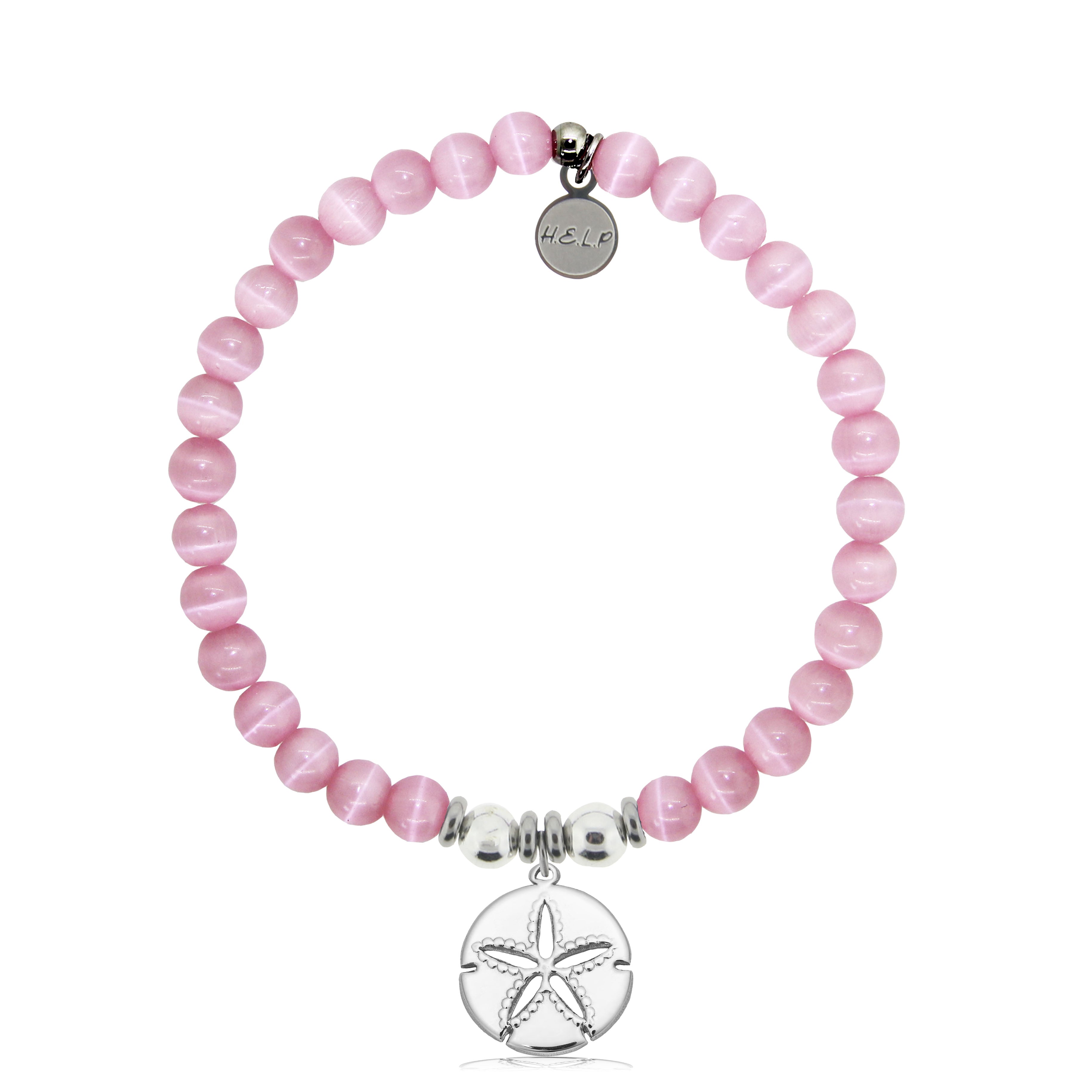 HELP by TJ Sand Dollar Cutout Charm with Pink Cats Eye Charity Bracelet