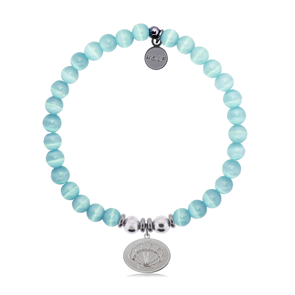 HELP by TJ Seashell Charm with Aqua Cats Eye Charity Bracelet