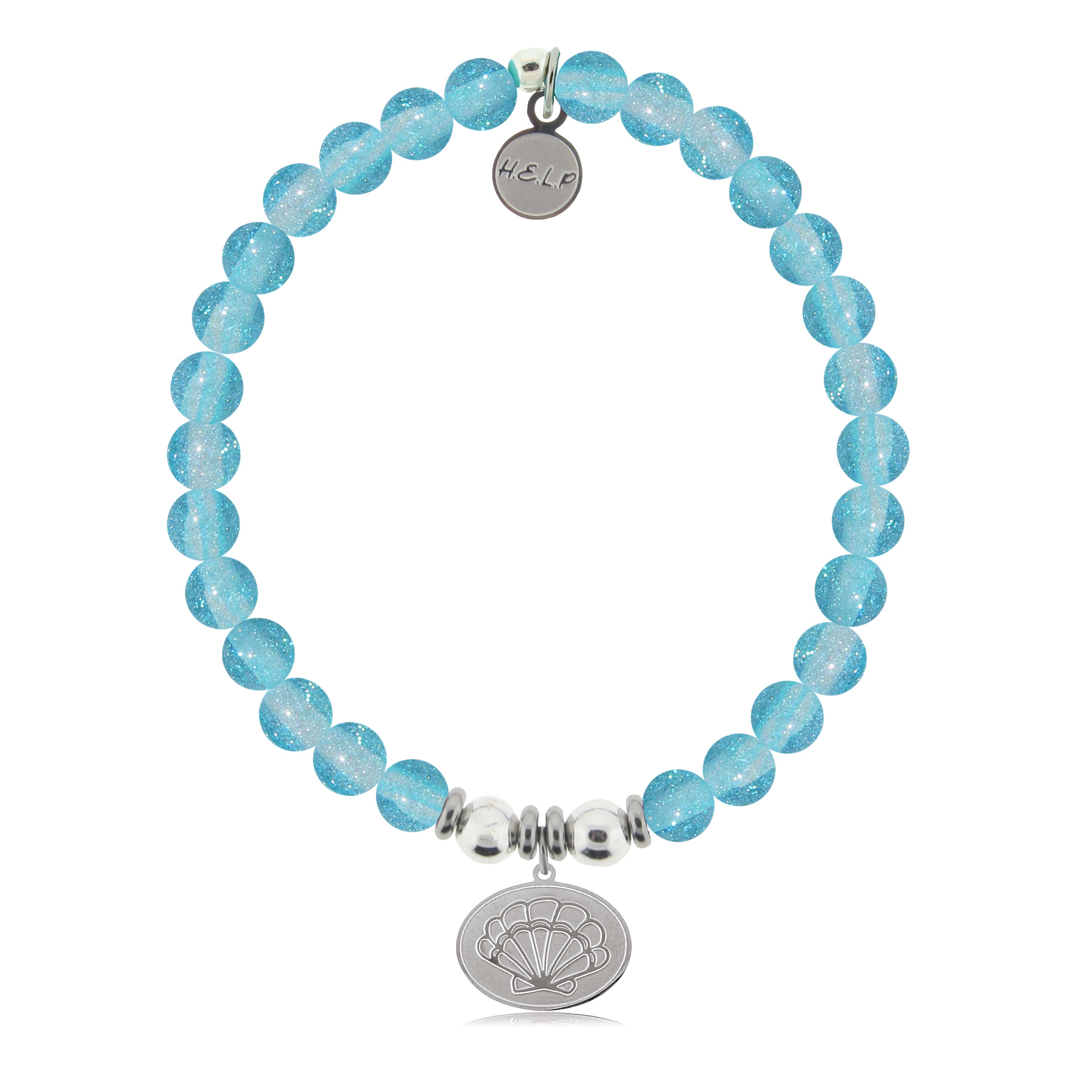 HELP by TJ Seashell Charm with Blue Glass Shimmer Charity Bracelet