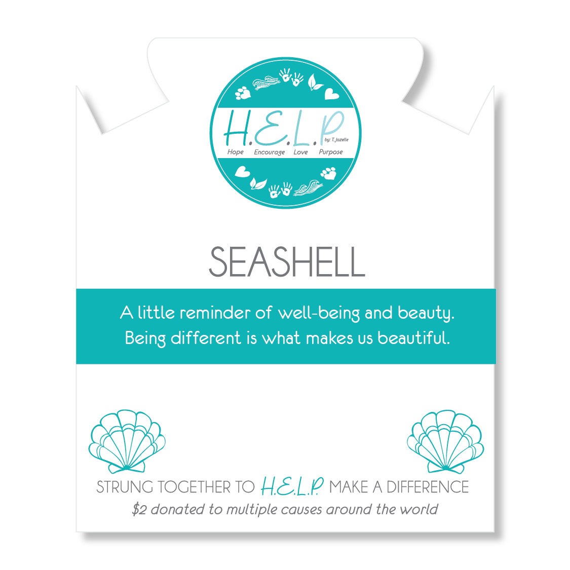 HELP by TJ Seashell Charm with Blue Glass Shimmer Charity Bracelet