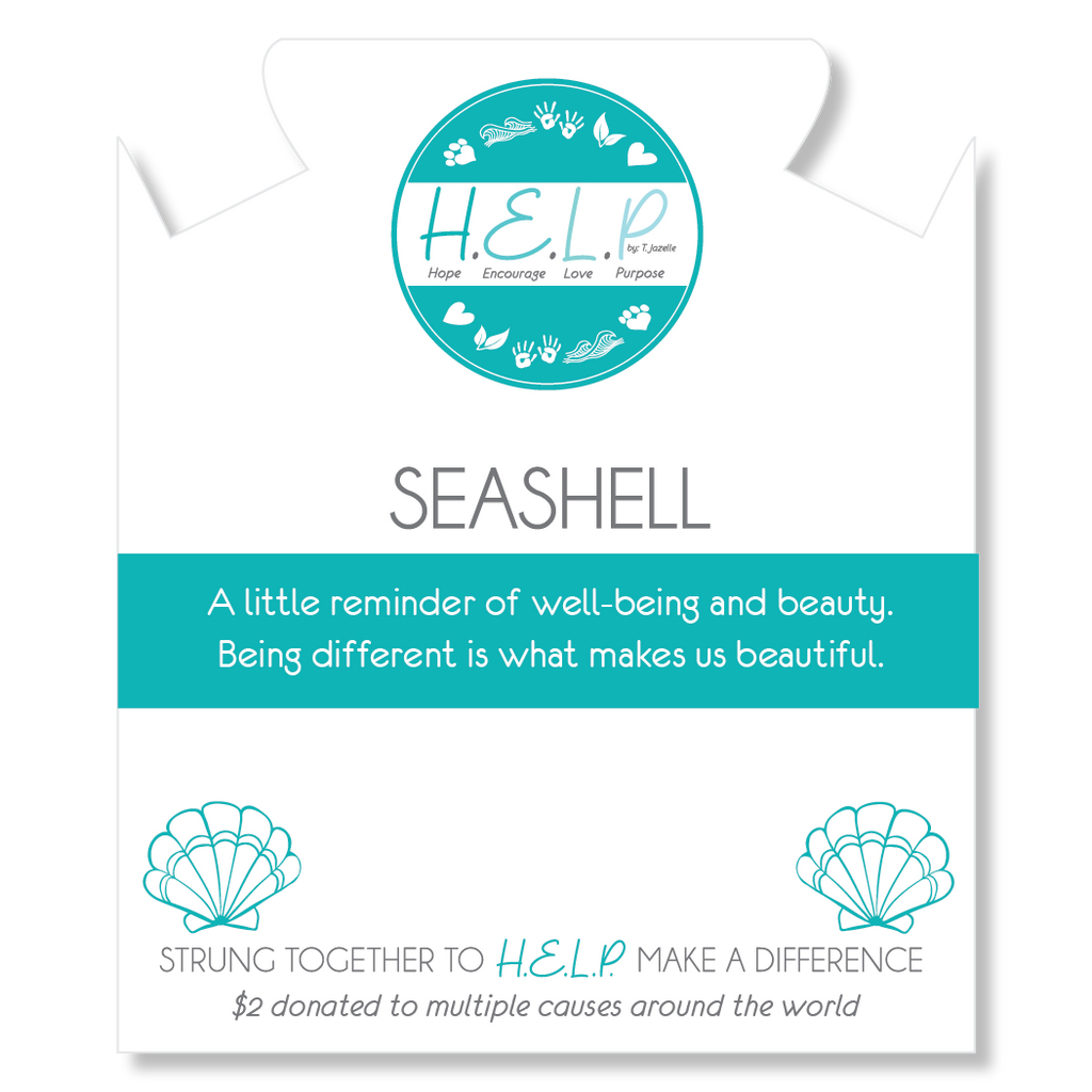 HELP by TJ Seashell Charm with Grey Stripe Agate Charity Bracelet