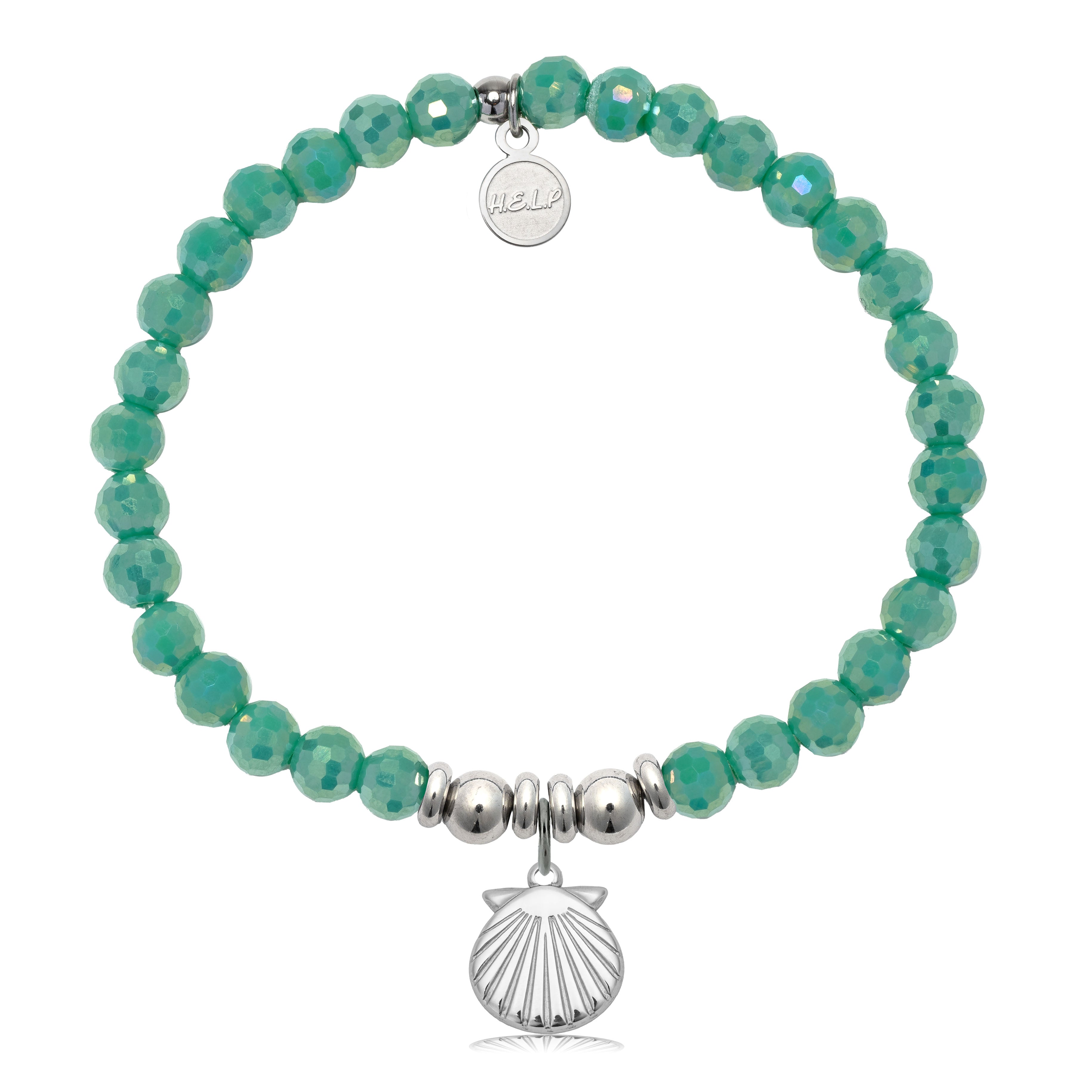HELP by TJ Seashell Cutout Charm with Green Crystal Charity Bracelet