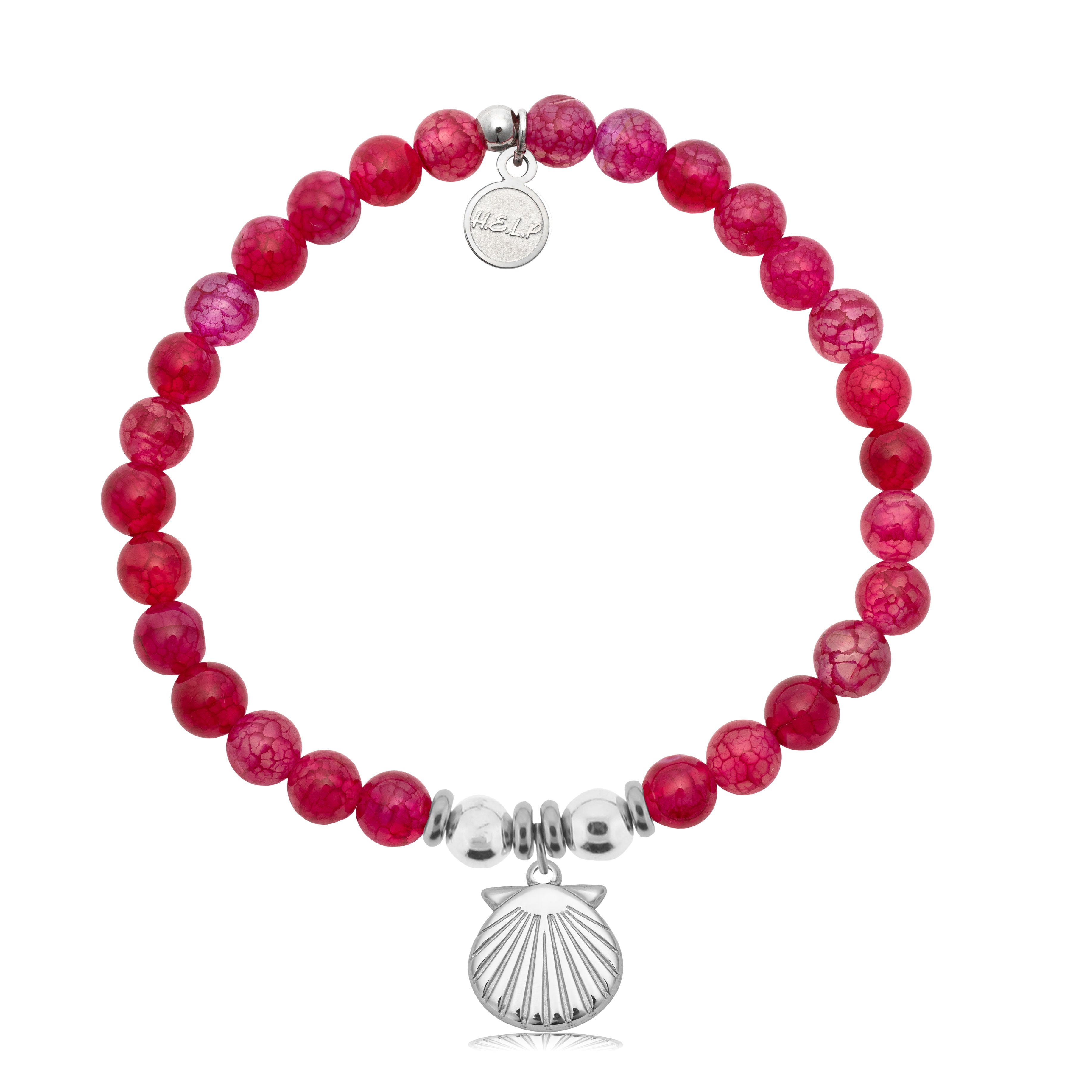 HELP by TJ Seashell Cutout Charm with Red Fire Agate Charity Bracelet