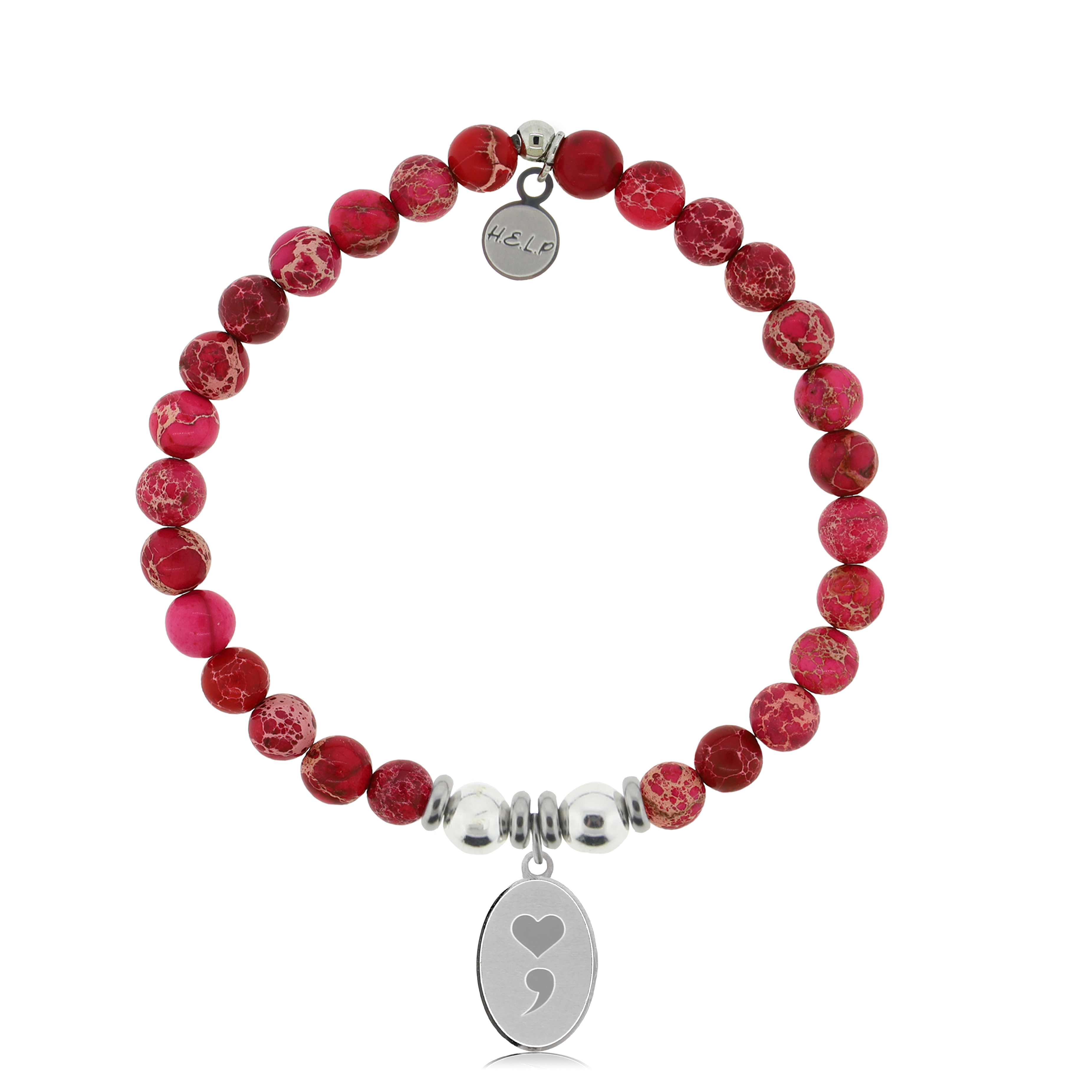 HELP by TJ Semi Colon Charm with Cranberry Jasper Charity Bracelet