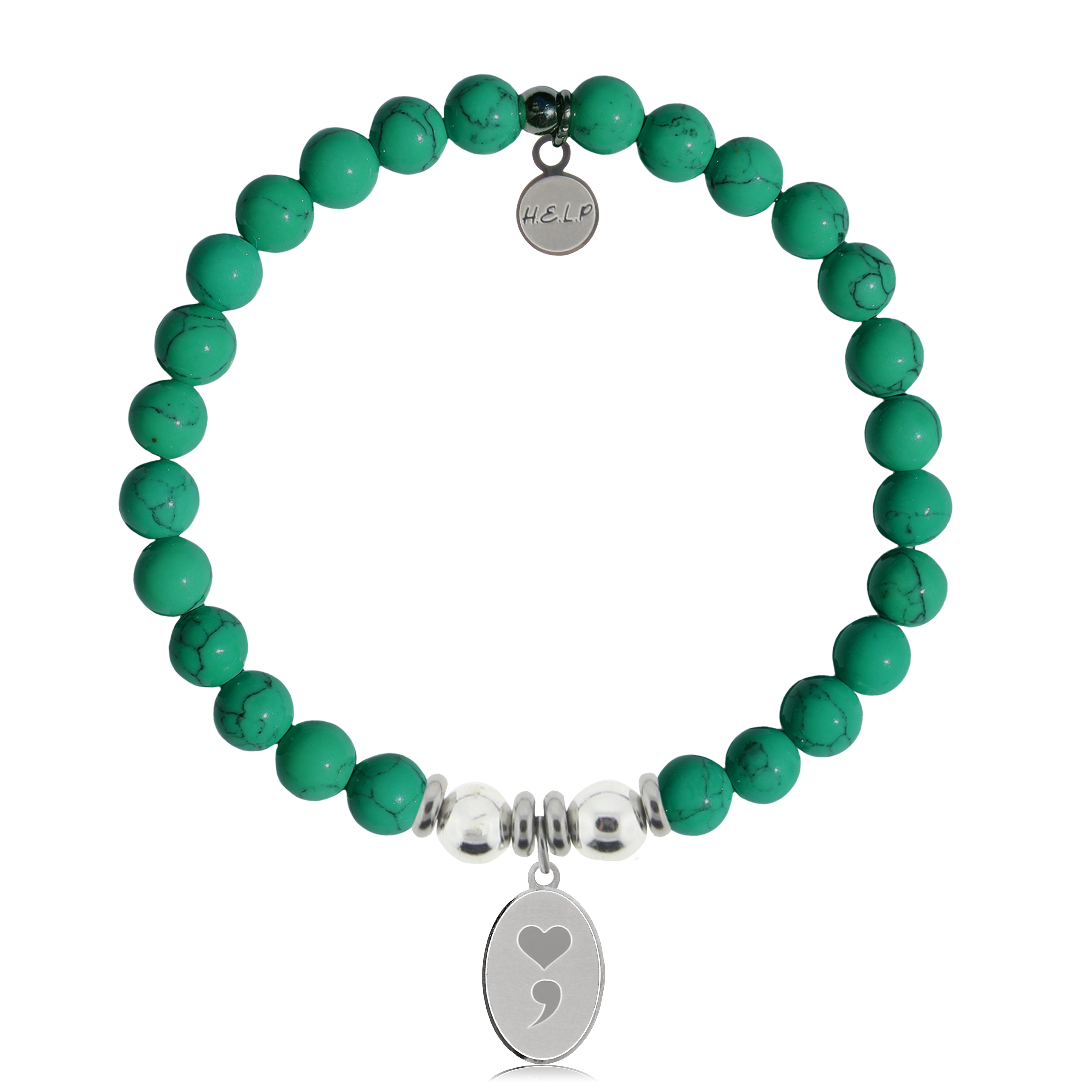 HELP by TJ Semi Colon Charm with Green Howlite Charity Bracelet