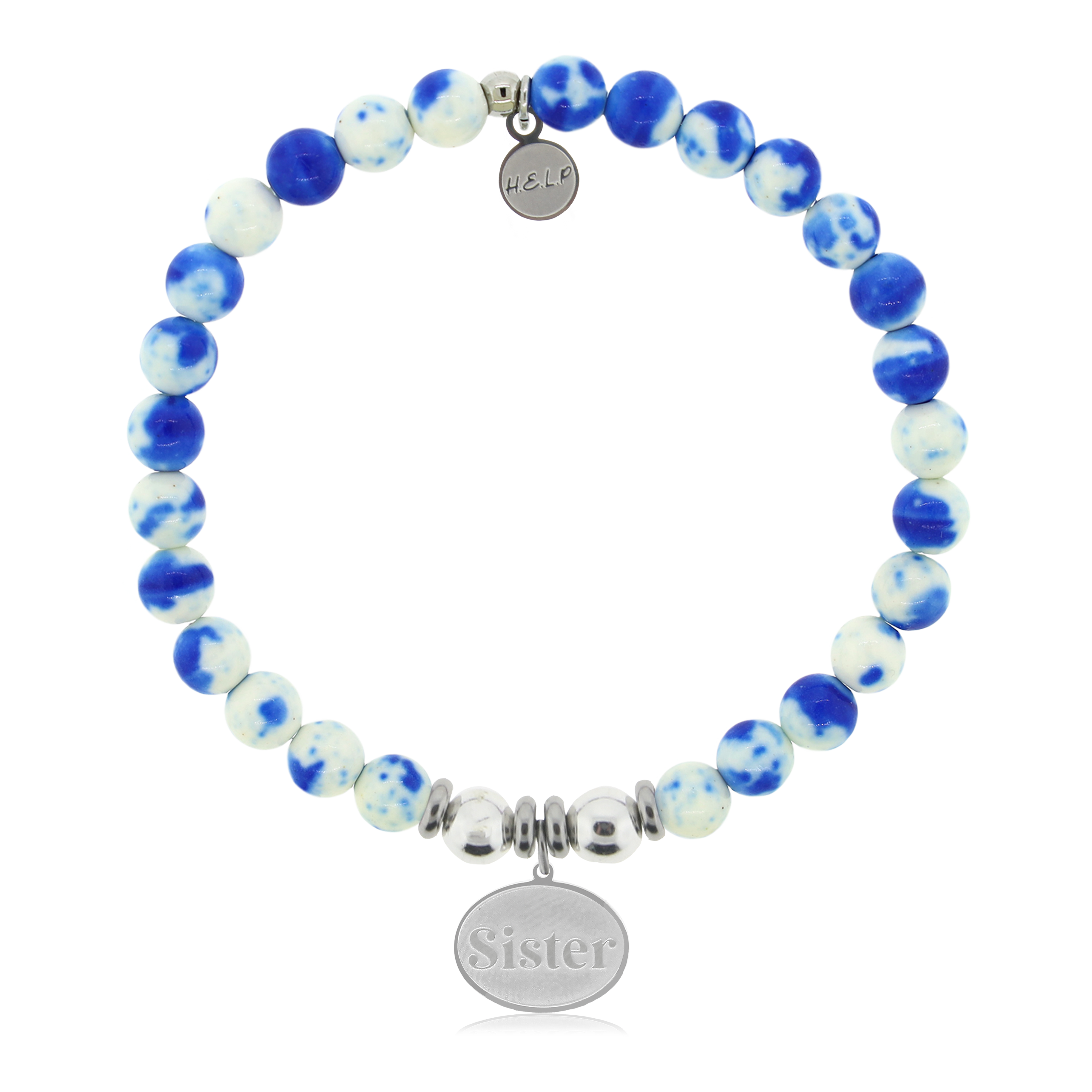 HELP by TJ Sister Charm with Blue and White Jade Charity Bracelet