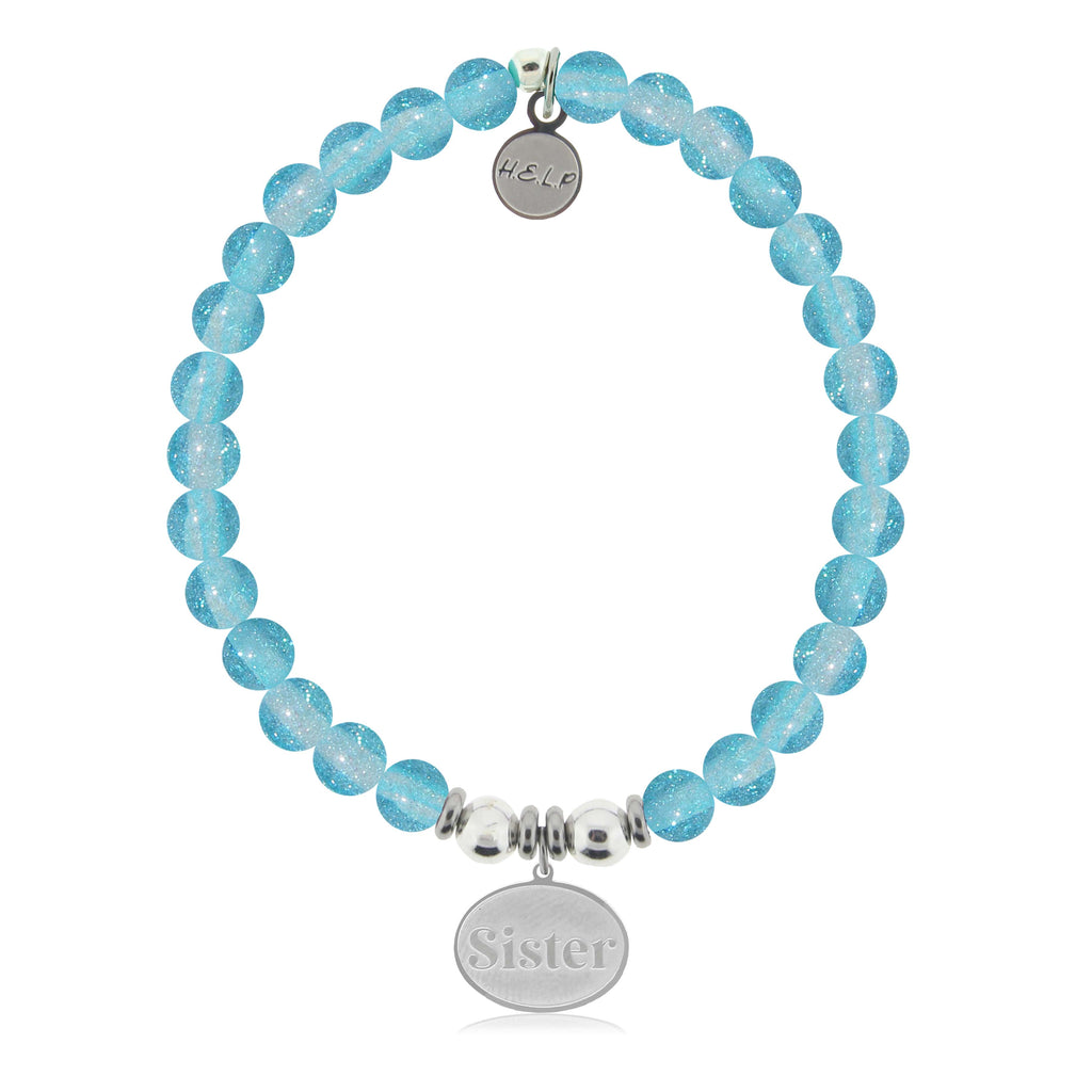 HELP by TJ Sister Charm with Blue Glass Shimmer Charity Bracelet
