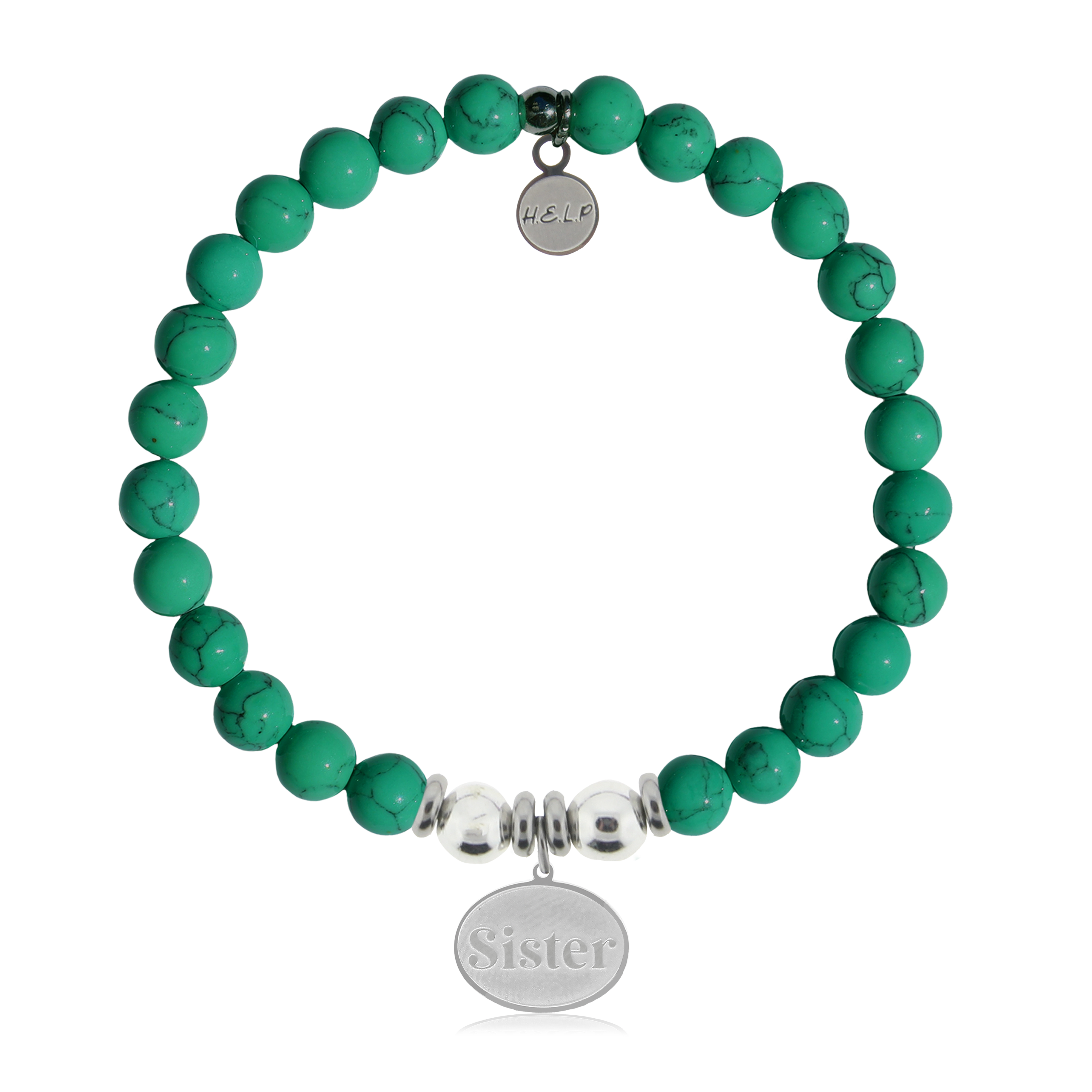 HELP by TJ Sister Charm with Green Howlite Charity Bracelet