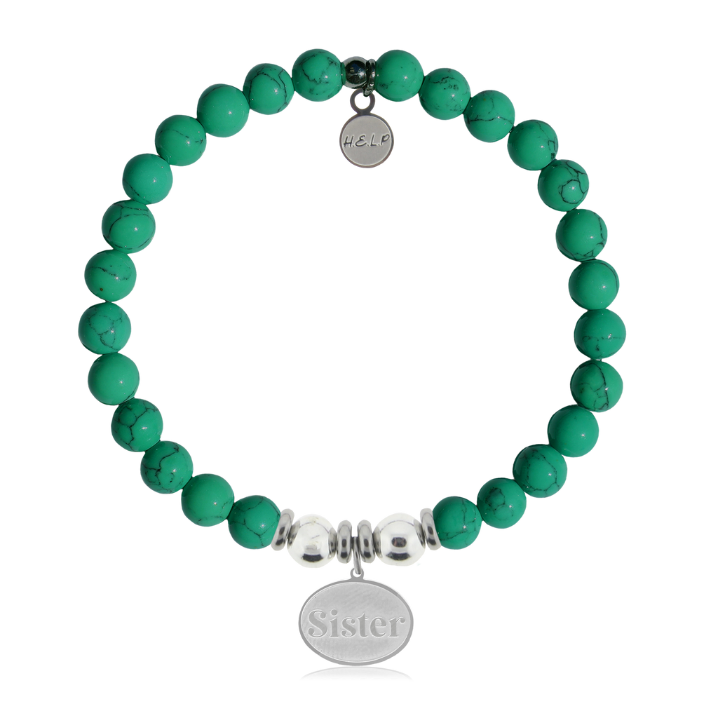 HELP by TJ Sister Charm with Green Howlite Charity Bracelet