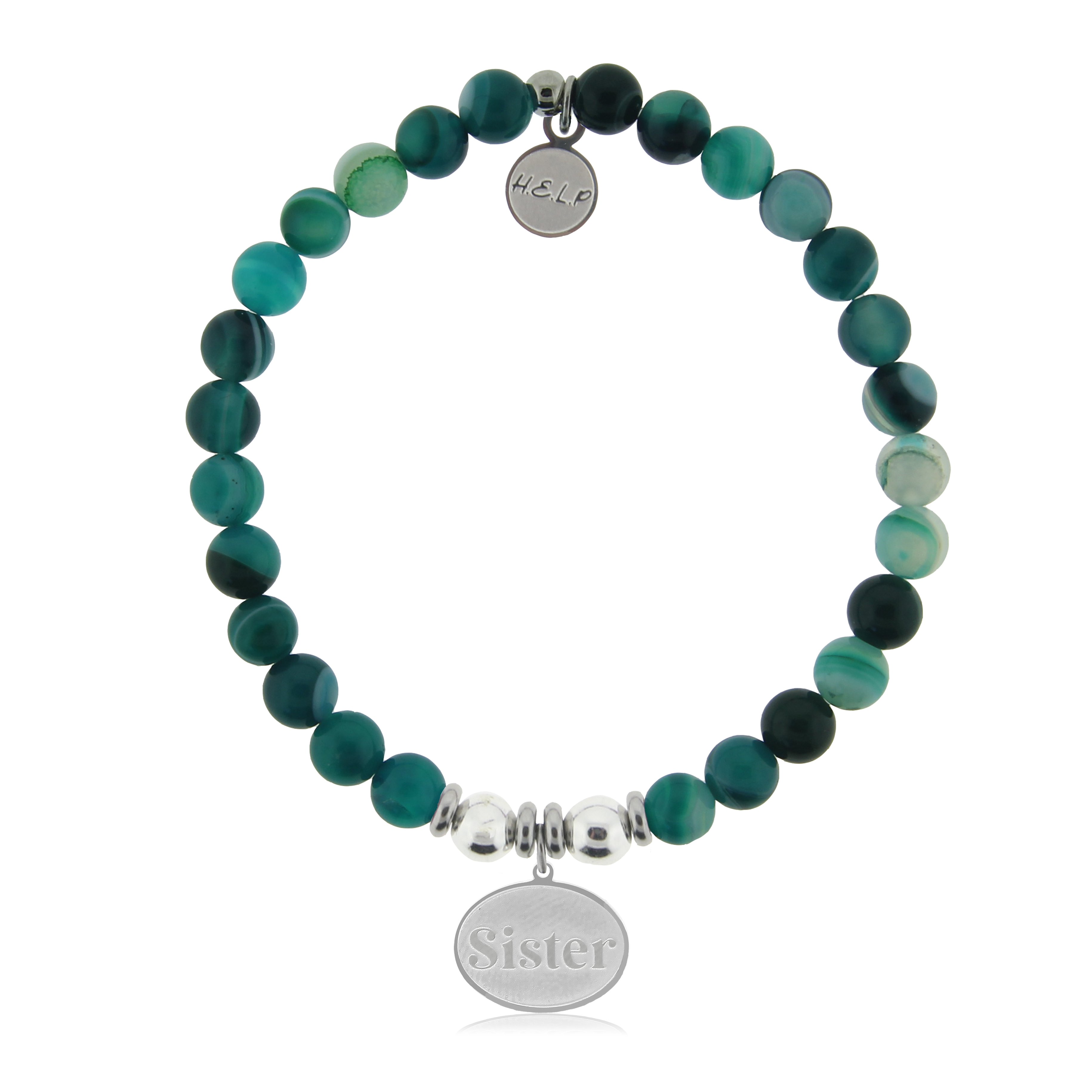 HELP by TJ Sister Charm with Green Stripe Agate Charity Bracelet